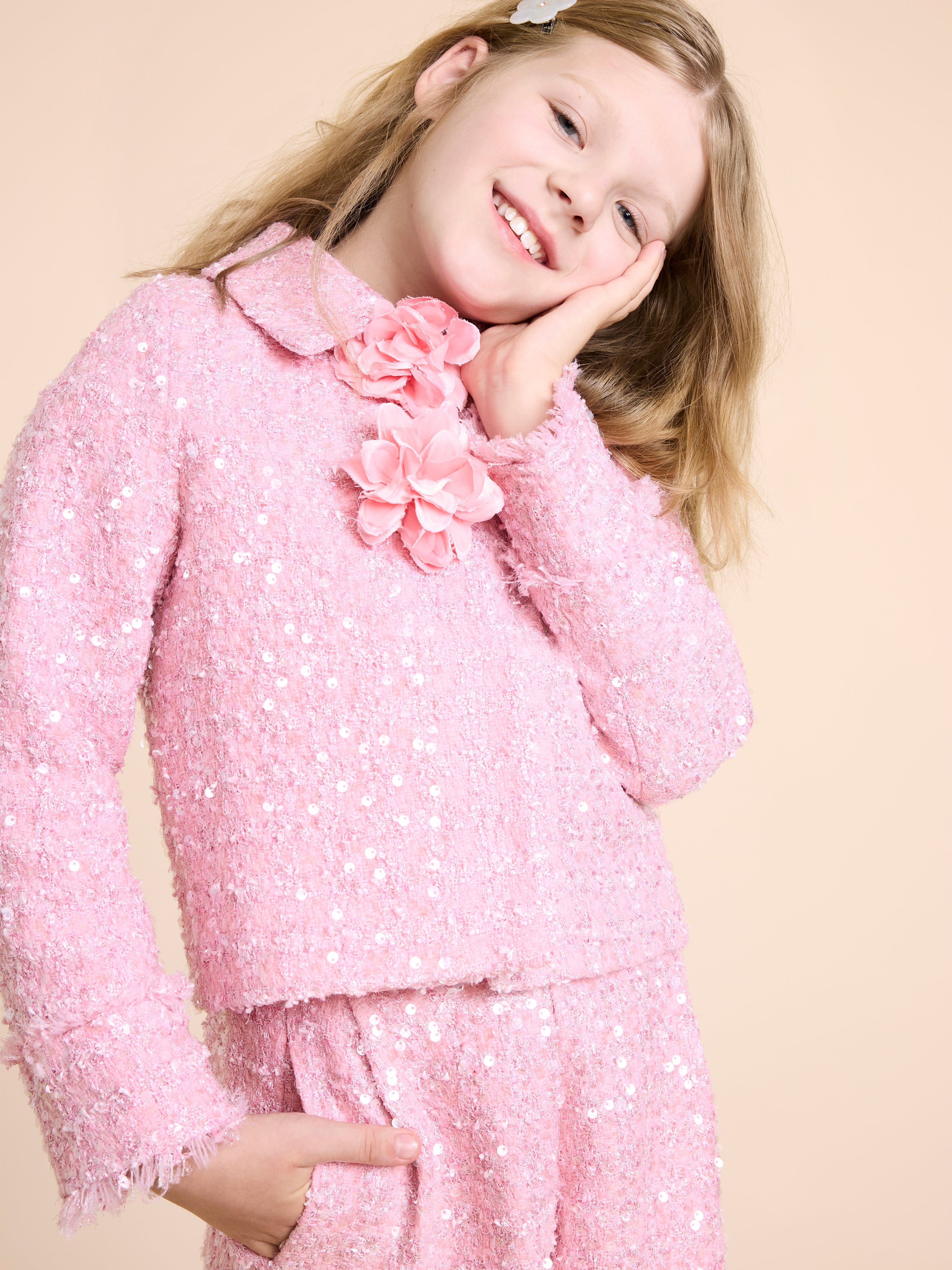 BCBG Girls Rose Tweed Jacket in Pink | Classic Blazer for School & Special Occasions | Elegant Spring & Fall Outerwear for Teens
