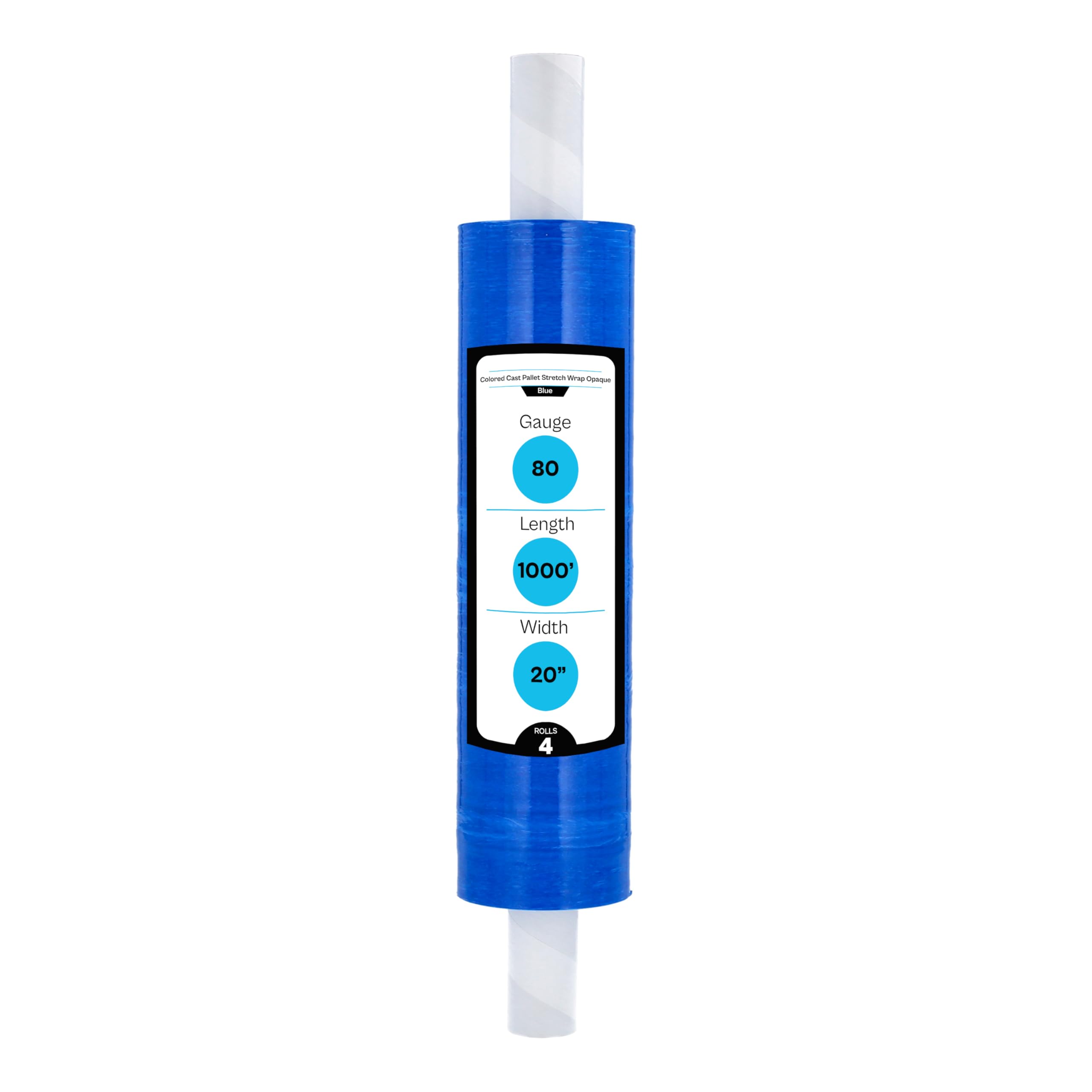 MMBM Blue Stretch Wrap Film - 20 Inch x 1000 Feet, 80 Gauge (4 Pack) - Heavy Duty Colored Plastic Cling Wrap for Pallet Wrapping, Warehouse Organization & Shipping Protection | Ideal for Color Coding, Industrial Packaging & Logistics