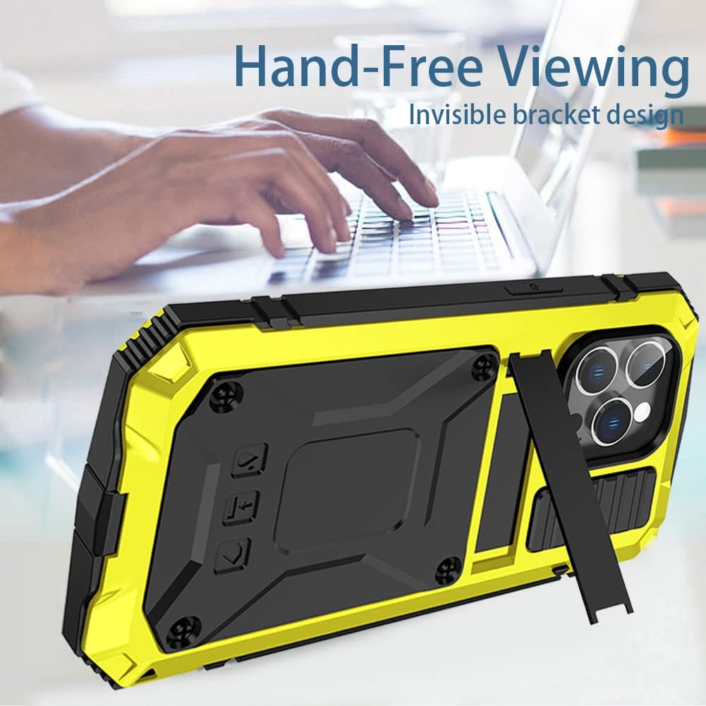 Simicoo iPhone 14 Plus Case with Screen Protector & Camera Protector - Shockproof, Dustproof Metal Cover in Yellow - Perfect for Outdoor Activities & Daily Protection