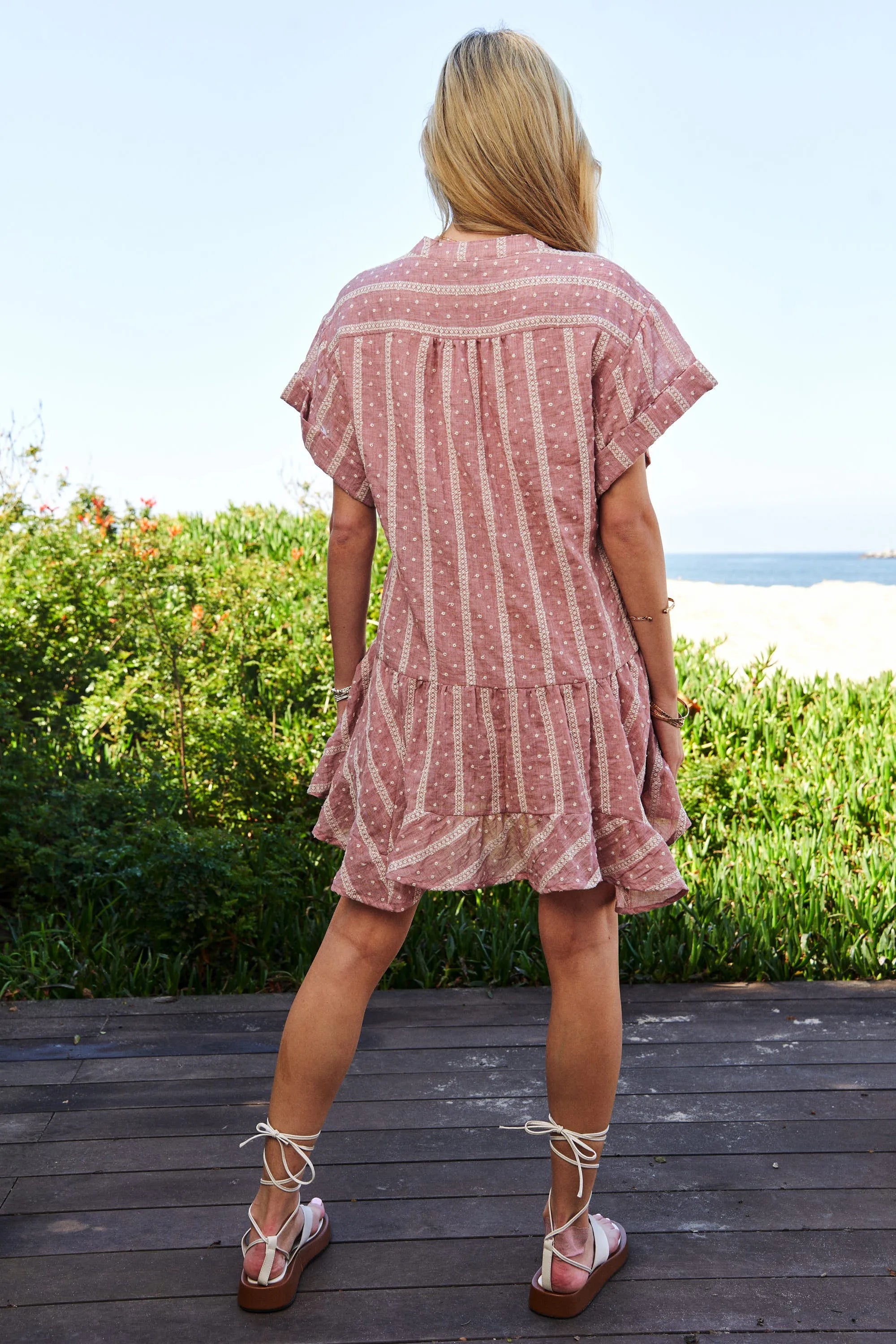 Elegant V-Neck Ruffled Mini Dress - Short Sleeve Embroidered Summer Dress for Women | Perfect for Beach Vacations, Date Nights & Outdoor Parties
