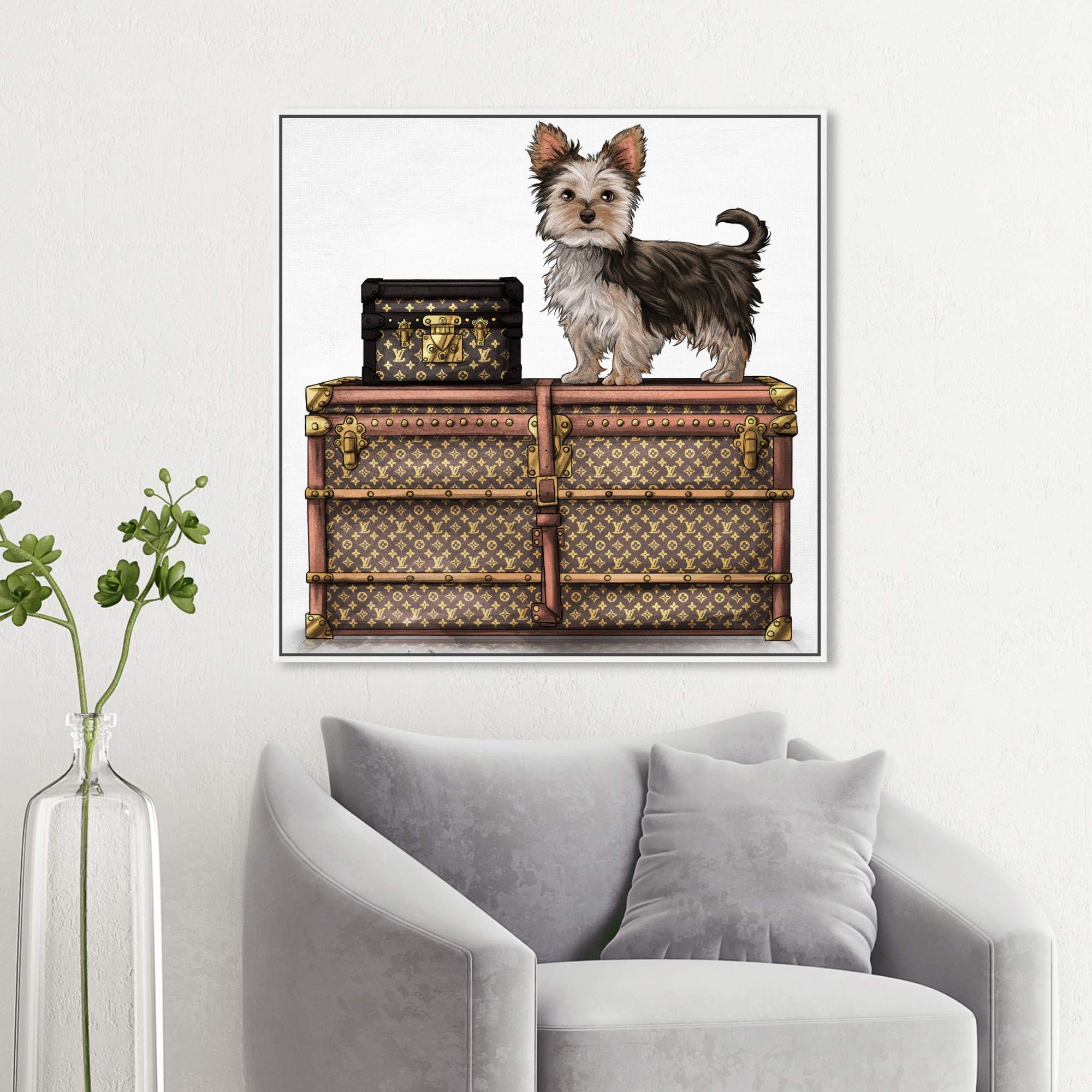 Oliver Gal Artist Co. Fashion & Glam Yorkie Wall Art - 30x30 Inch Framed Canvas Print in Brown & White - Perfect for Living Room, Bedroom & Office Décor