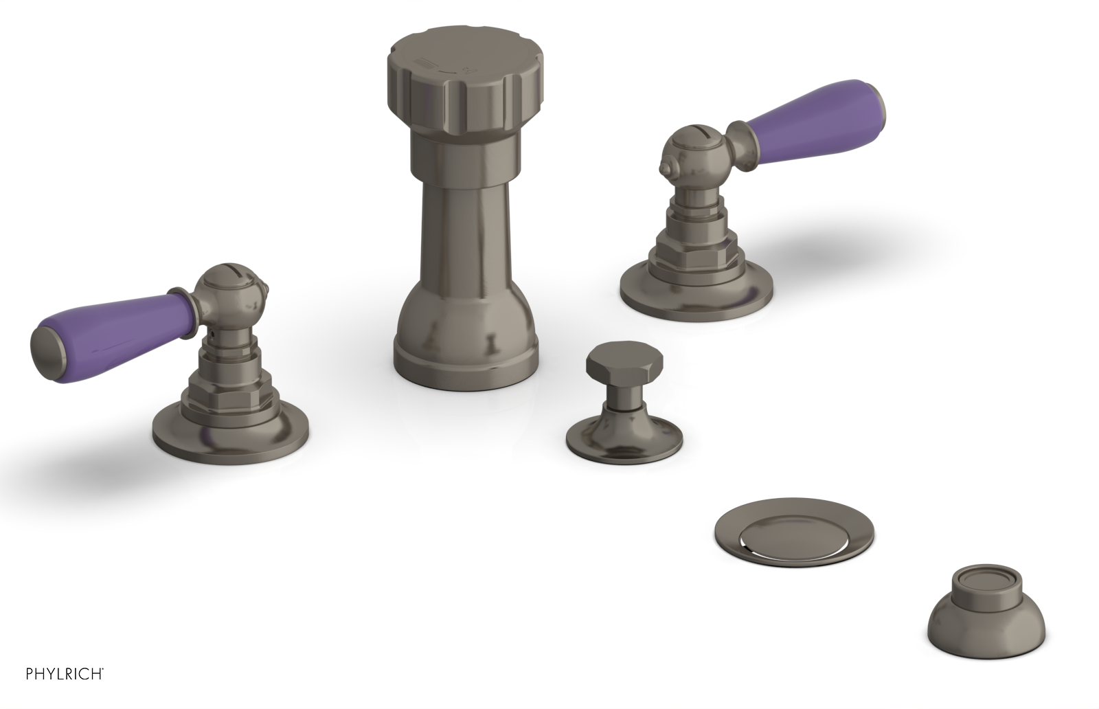 Jamestown 4-Hole Bidet Faucet Set with Lever Handles & Purple Accents - 165 61 - Perfect for Modern Bathroom Renovations and Water-Saving Toilet Upgrades