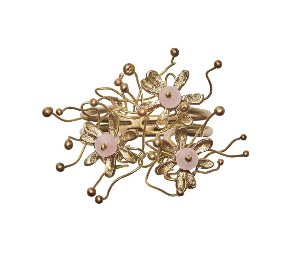 Elegant Blush & Gold Floral Napkin Rings - Set of 4 for Wedding, Dinner Party & Holiday Table Decor