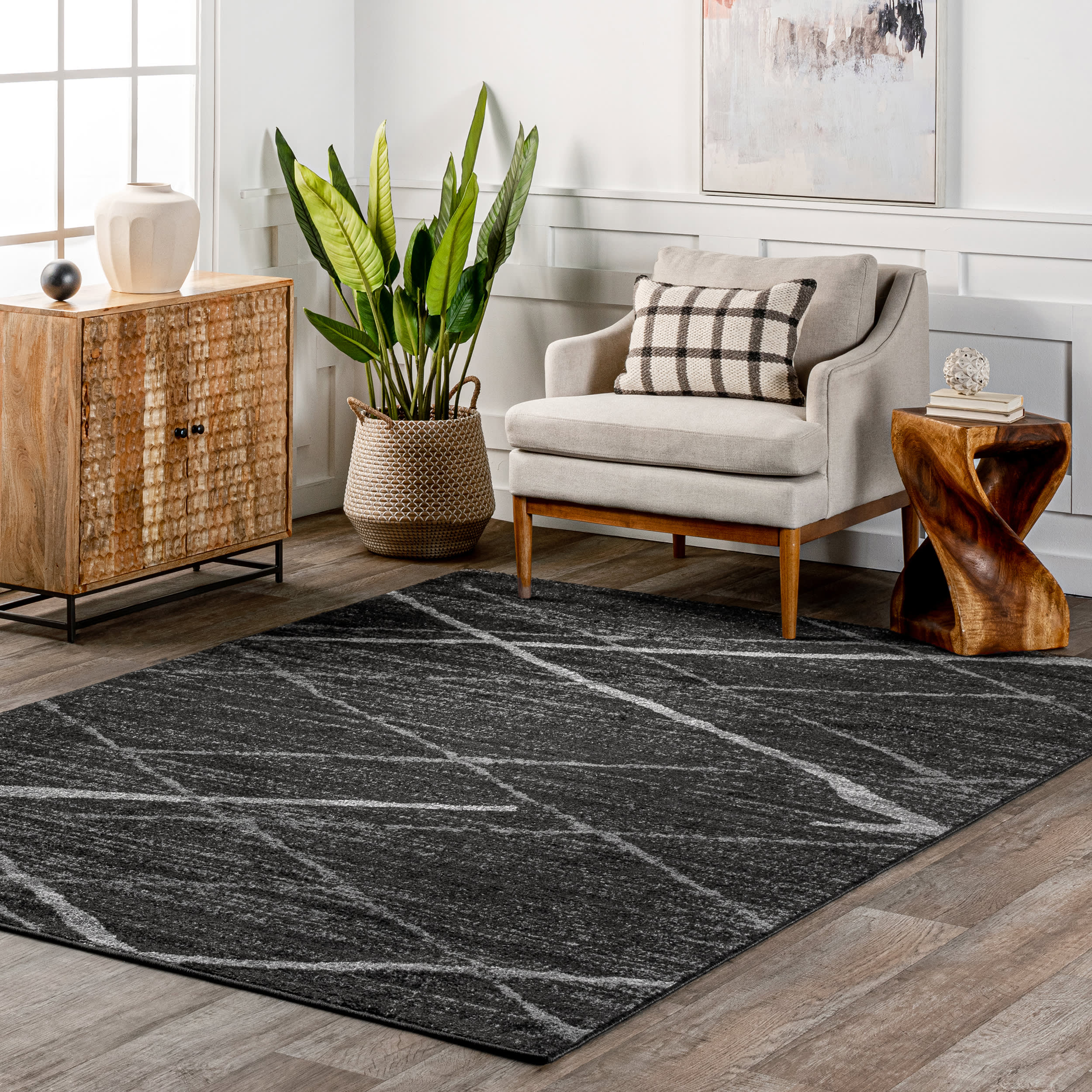 Broken Lattice Pattern Area Rug in Charcoal - Perfect for Living Room, Bedroom, and Office Decor