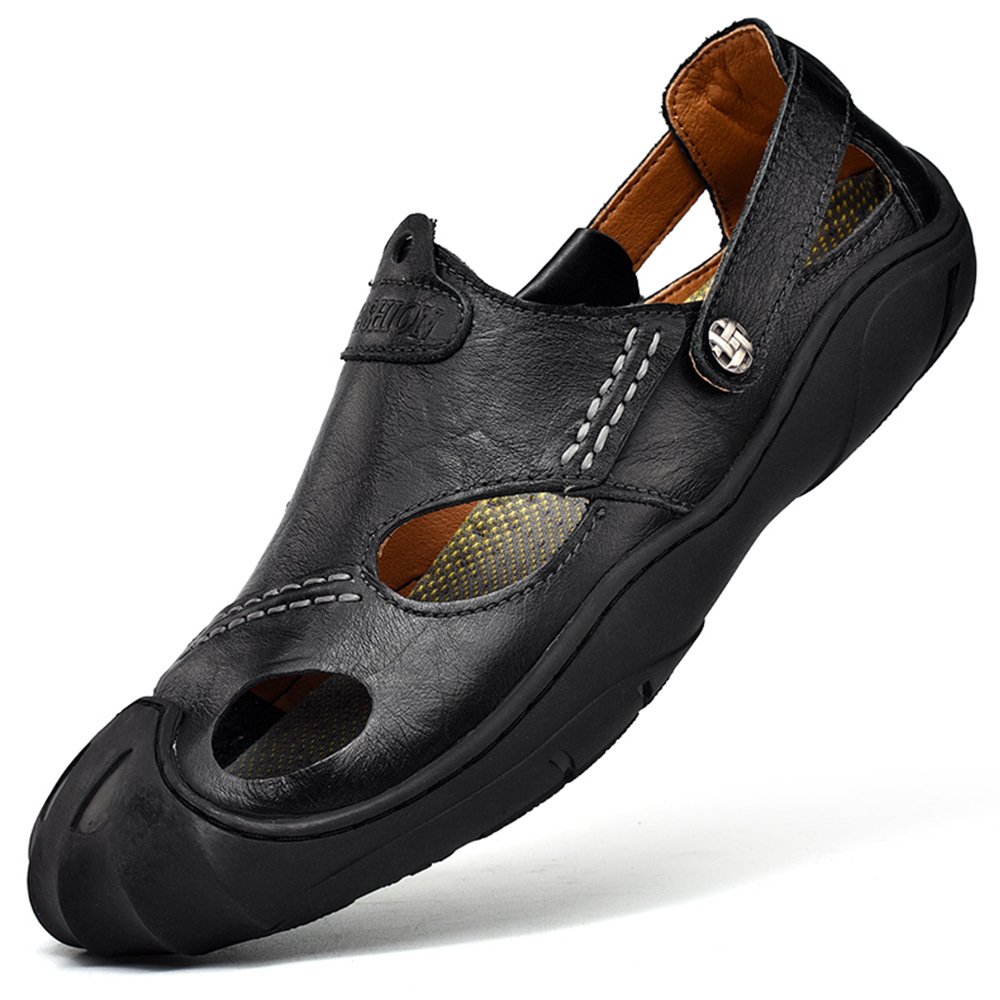 CEKU Men's Waterproof Leather Walking Sandals - Slip-Resistant Outdoor Slippers for Hiking, Fishing & Casual Wear | Comfortable Closed-Toe Fisherman Shoes for Beach, Garden & Travel