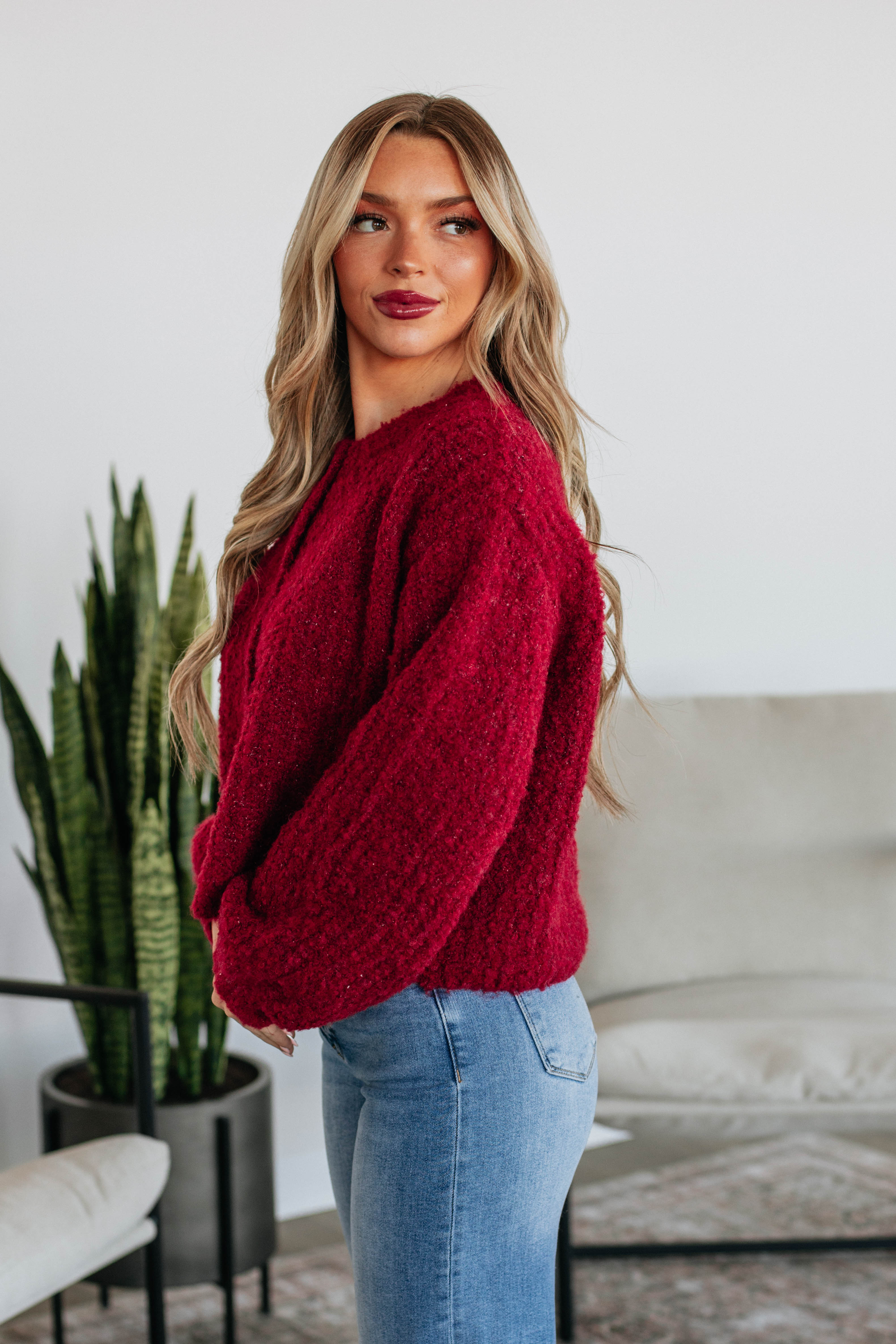 Jodie Knit Cardigan for Women - Soft Crimson Red Long Sleeve Open Front Sweater | Perfect for Fall, Winter, Office Wear & Casual Outfits