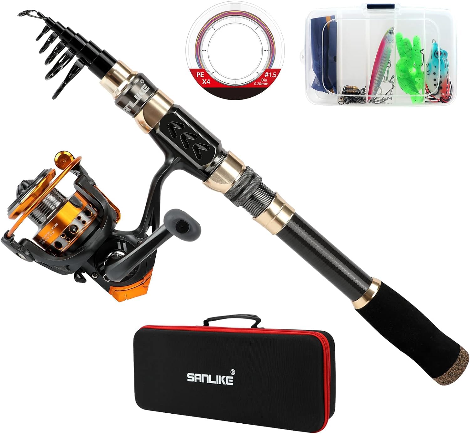 SANLIKE Carbon Fiber Fishing Rod and Reel Combo - Lightweight Travel Fishing Pole Set for Saltwater & Freshwater (Sea, Lakes, Rivers) - Perfect Gift for Men & Fishing Enthusiasts - Great for Camping, Hiking, and Outdoor Adventures
