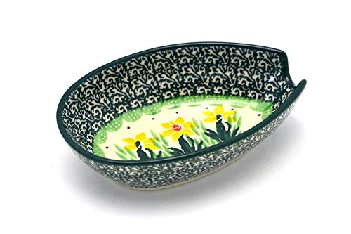 Handmade Polish Pottery Spoon Rest - Floral Daffodil Design, Ceramic Kitchen Decor for Dining Table, Perfect for Soup, Coffee, and Tea Spoons - Ideal Gift for Home Cooks and Hostesses