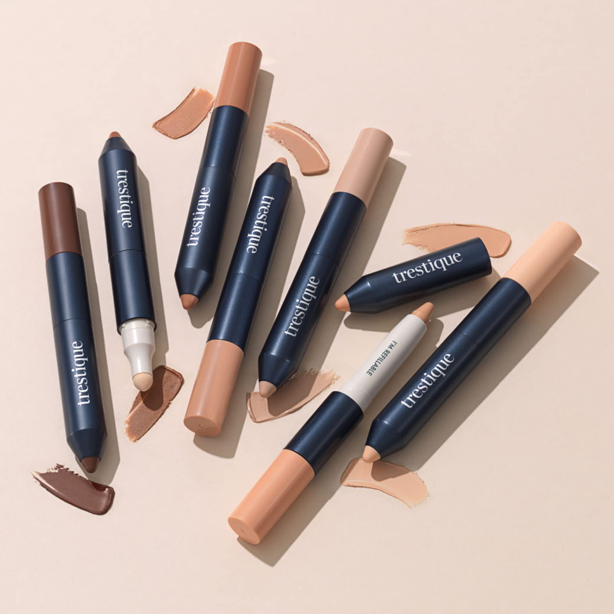 Trestique Refillable Concealer Crayon with Built-In Blending Sponge | Vegan, Clean Beauty Under Eye Concealer | Perfect for Dark Circles & Blemishes | Travel-Friendly & Sustainable Makeup Essential