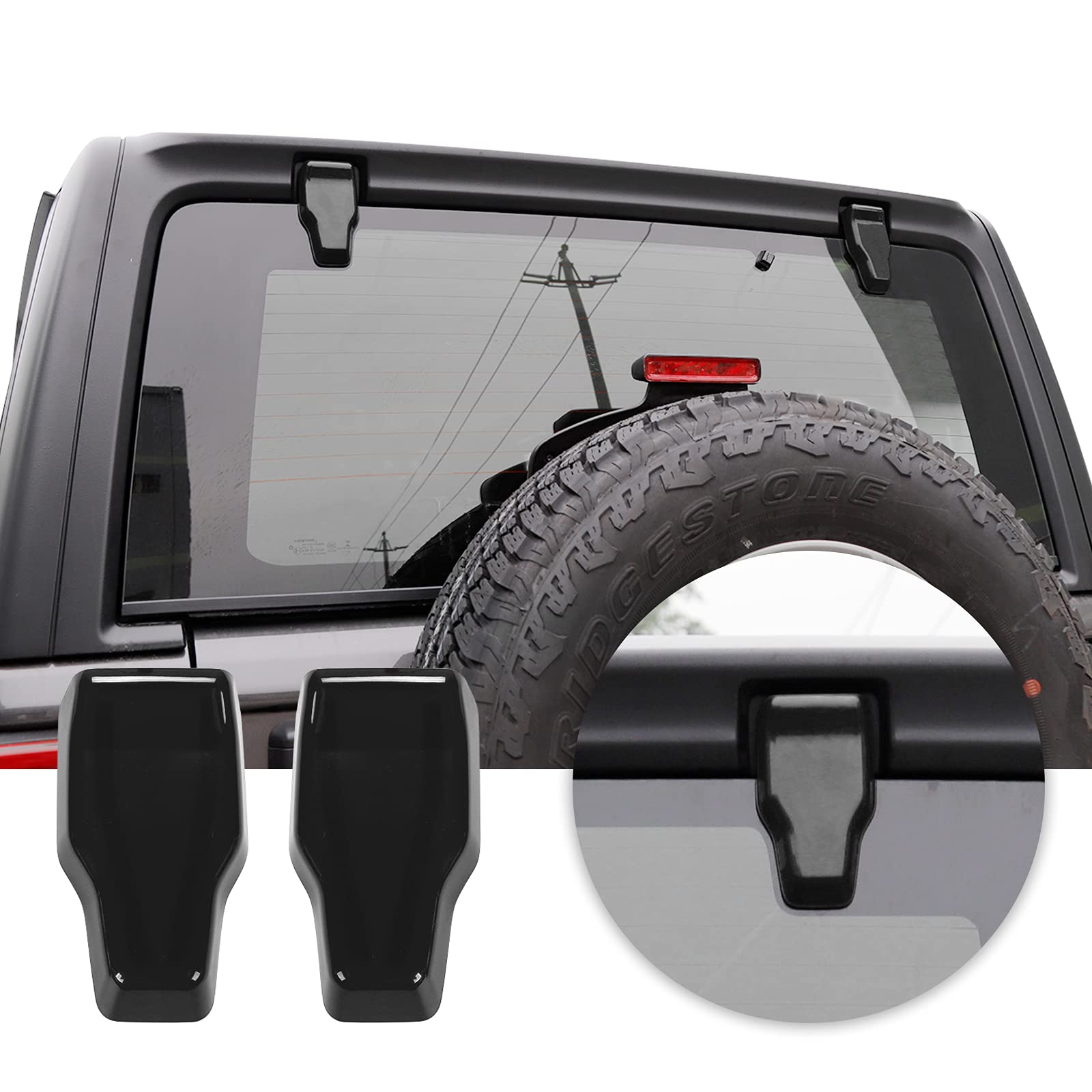 Voodonala Rear Window Hinge Covers for Jeep Wrangler JL & JLU (2018-2024) - Black Tailgate Door Hinge Protectors (2-Piece Set) | Durable Exterior Accessories for Off-Road & Daily Driving Protection