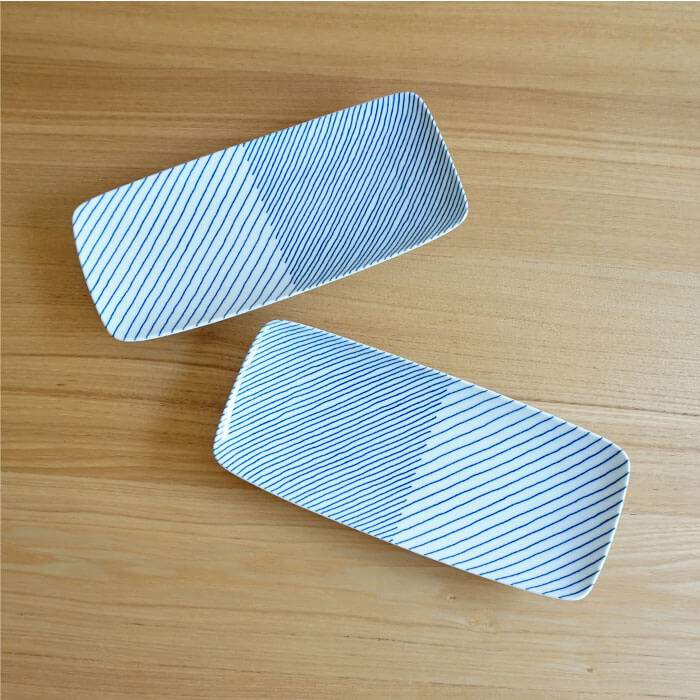 Premium Japanese Hasami Yaki Ceramic Plates Set of 2 - Handcrafted Striped Design for Dining & Serving | Elegant Tableware for Restaurants, Home Decor & Gift Giving