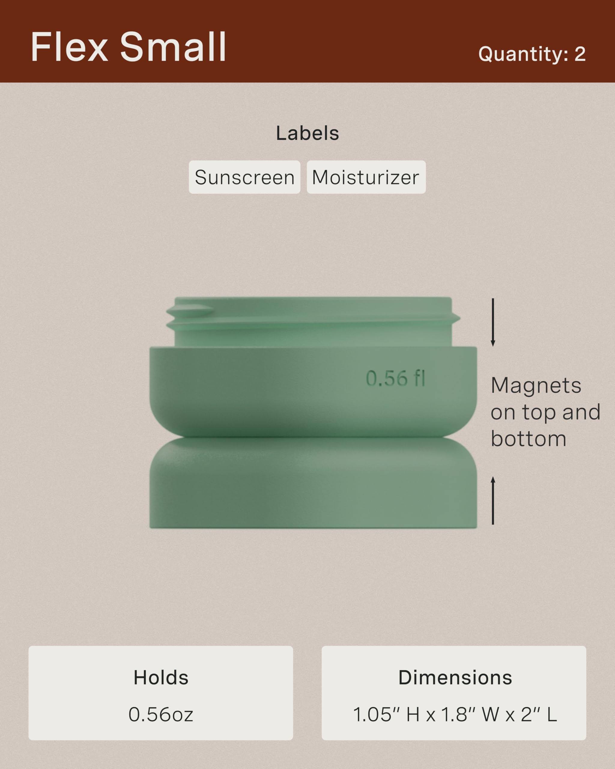 Cadence Travel Containers - Magnetic Skincare Set with 2 Small (0.56oz), 4 Medium (1.32oz) & Extender (1.43oz) Capsules - Leakproof Refillable Toiletry Organizer with Labels - Perfect for Travel, Gym & Daily Skincare Routine - Eucalyptus Scented