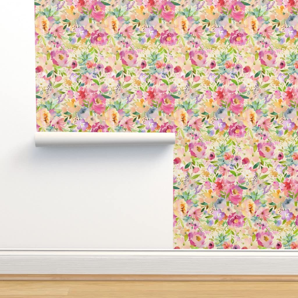 Flower Party Garden Watercolor Removable Wallpaper Swatch - Custom Pre-Pasted Peel & Stick Wallpaper for Bedroom, Nursery, Home Decor