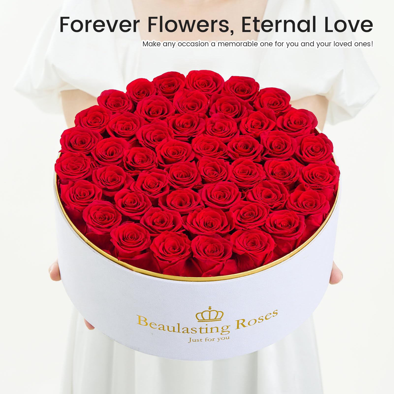 47 Piece Preserved Roses in a Box - Eternal Fresh Red Roses for Mother's Day, Birthday, Valentine's Gift for Women, Wife, Mom | Home Decor, Wedding Centerpiece, Romantic Surprise