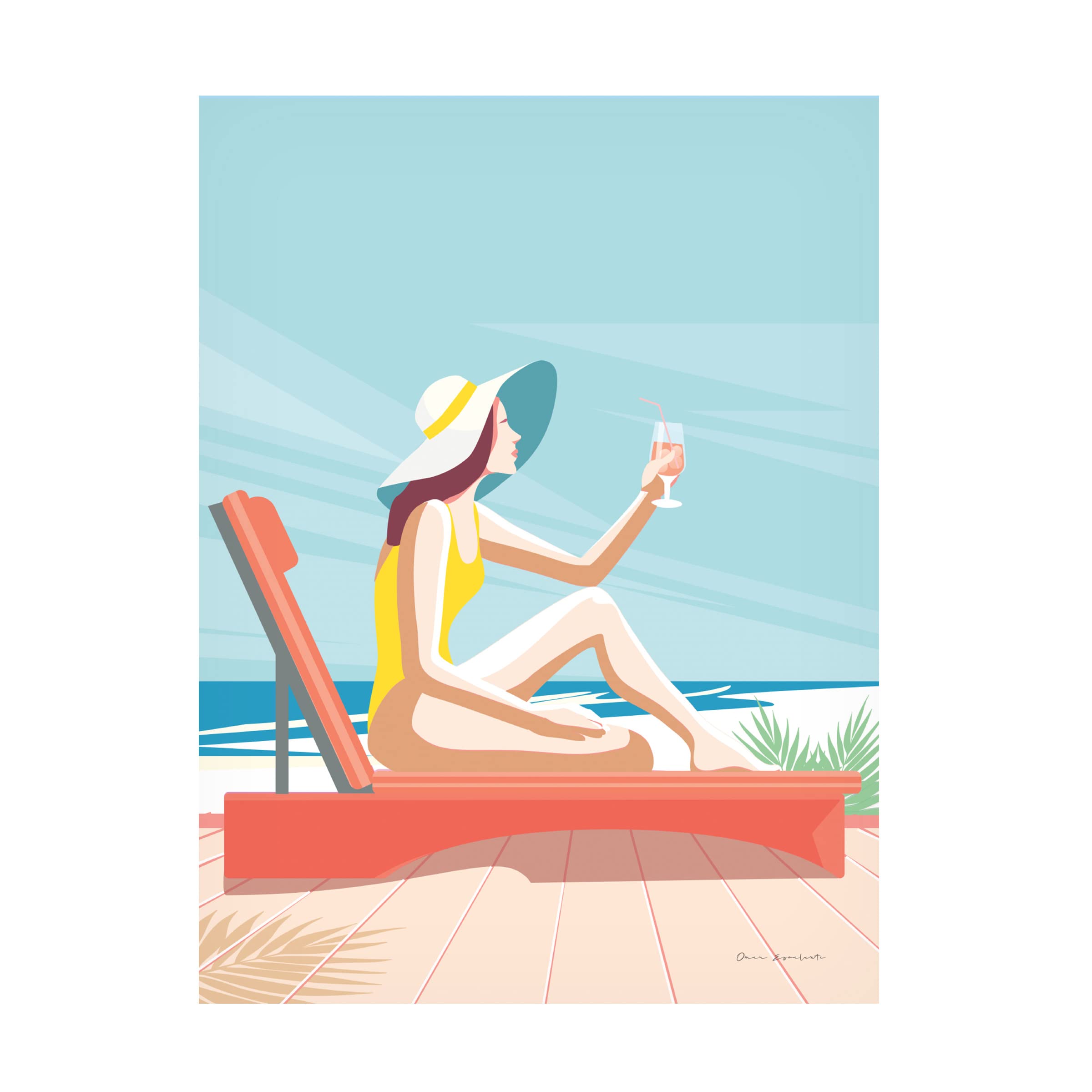 Omar Escalante 'South Beach Sunbather I' Canvas Wall Art Print - 35x47 Inches, Modern Beach Decor for Living Room, Bedroom & Office - Trademark Fine Art Collection
