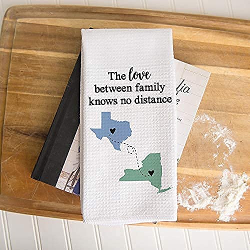 Long Distance State Waffle Weave Dish Towel - Personalized Kitchen Towel Set for Going Away Gifts & Grandparents - Absorbent Cotton Towels for Drying Dishes, Decorating Kitchen, and Thoughtful Housewarming Presents