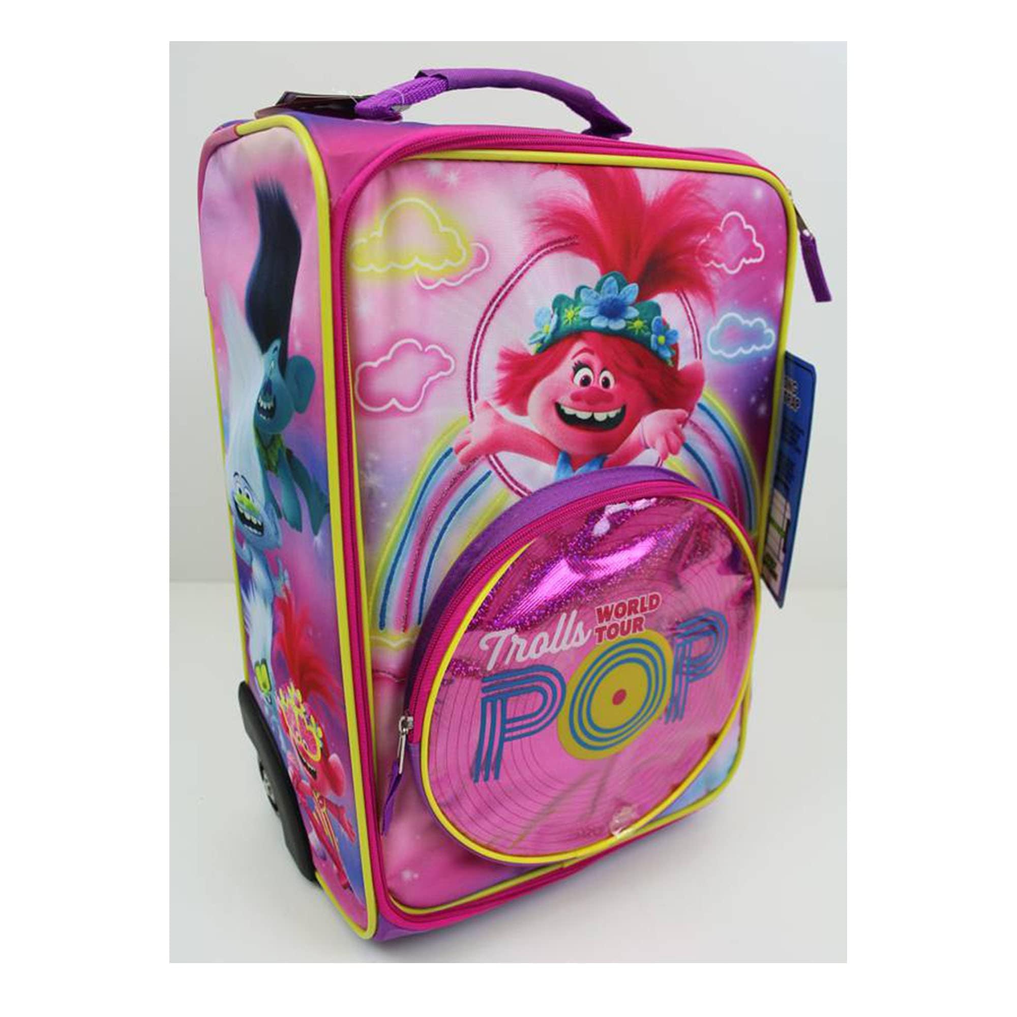 Trolls World Tour 18 Inch Softside Wheeled Carry-On Luggage - Lightweight Rolling Suitcase for Kids Travel, School Trips & Family Vacations