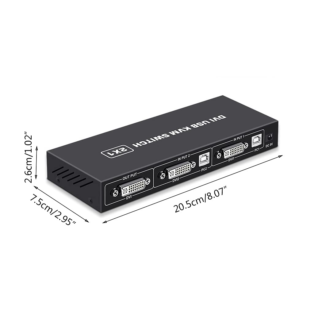 YIZITU 2 Port USB KVM Switch with DVI Support - 2 Input 1 Output USB Switcher Hub for PC, Scanner, Printer | Includes DVI Cables | Perfect for Home Office & Multi-Device Workstations