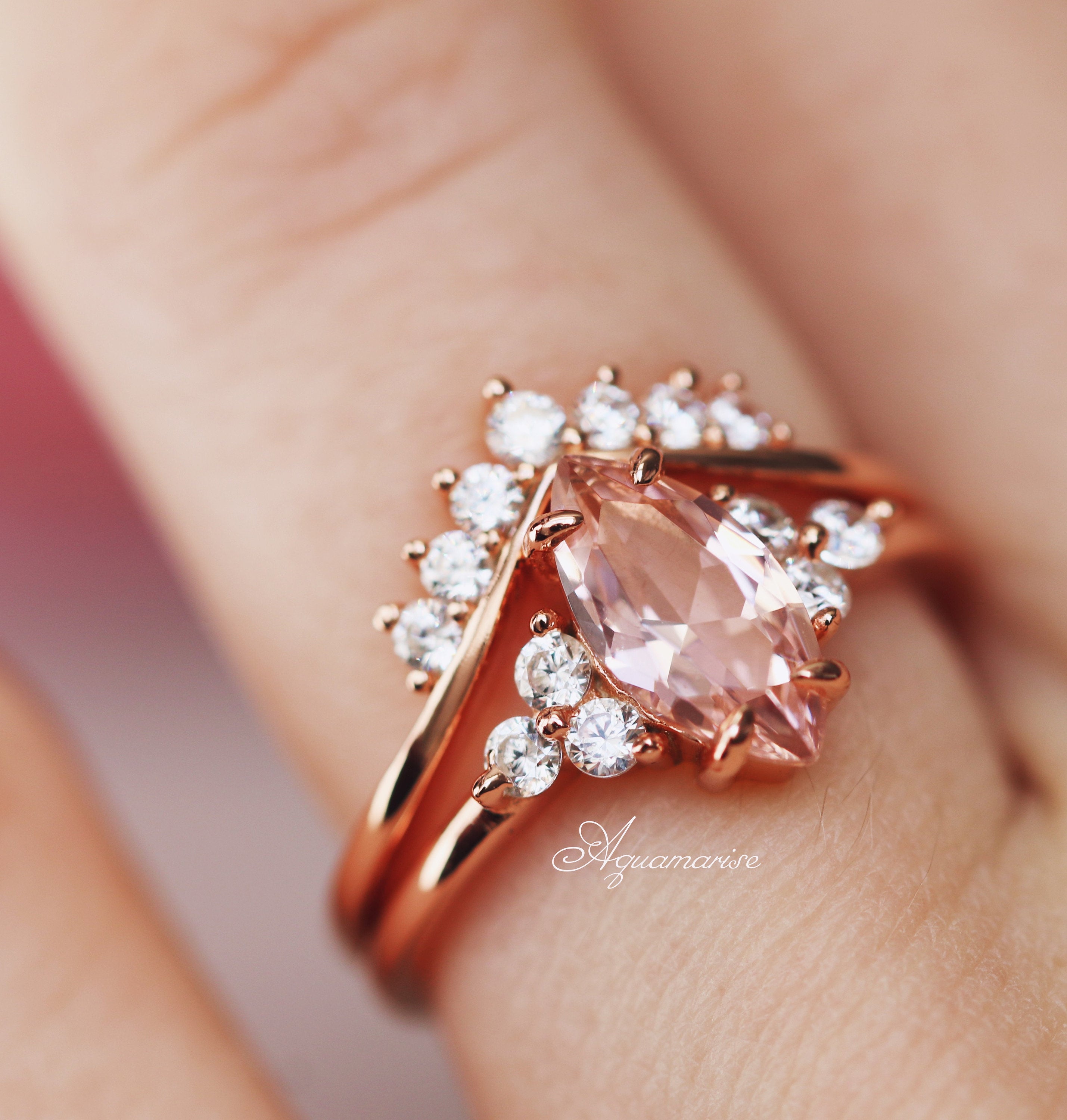 14K Rose Gold Vermeil Nadia Morganite Ring - Elegant Pink Gemstone Jewelry for Women, Perfect for Engagement, Anniversary & Special Occasions