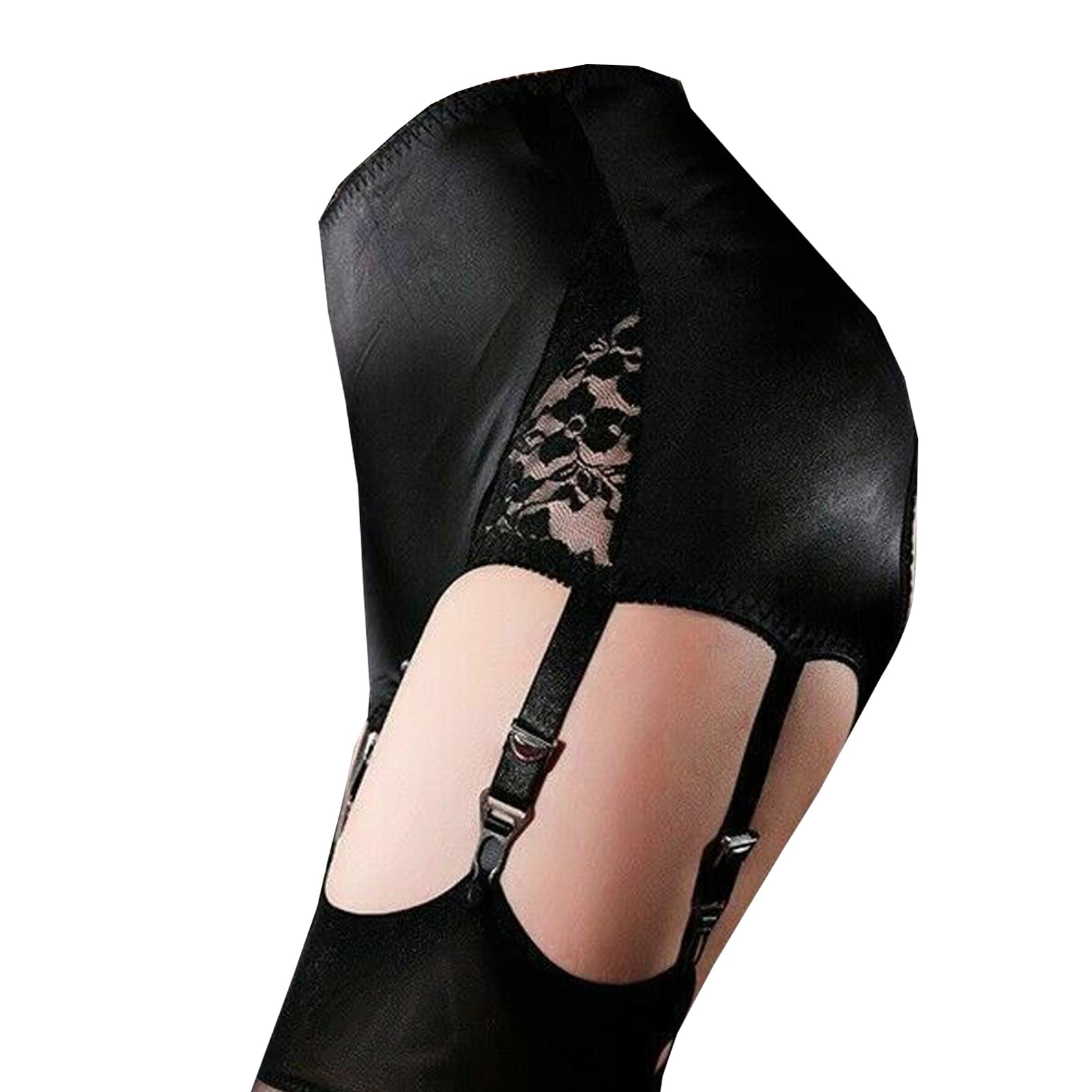 Leesuo Women's Sexy Sheer Nylon Lace Garter Belt with 6 Adjustable Straps & Metal Clips for Stockings - Perfect for Bridal Lingerie, Boudoir Photography and Romantic Nights