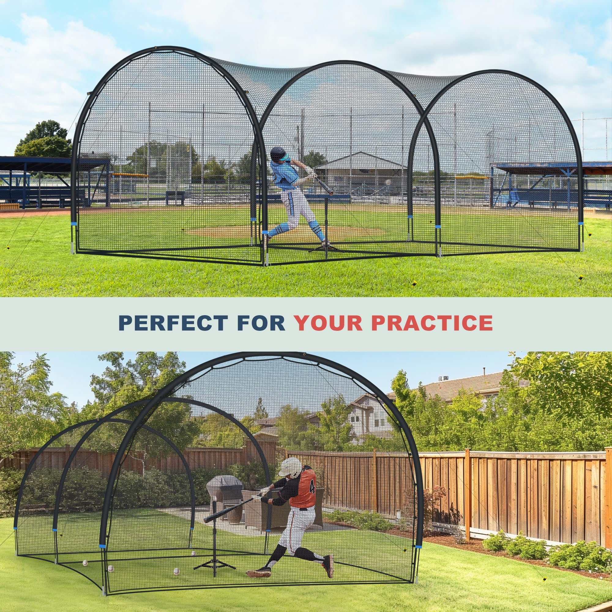 SHANTRA 13FT/22FT/30FT Baseball Batting Cage with Frame & Net - Portable Backyard Hitting Cage for Baseball & Softball Practice | Perfect for Outdoor Hitting Drills, Pitching Training & Backyard Sports (Ideal for Coaches, Players & Home Practice)