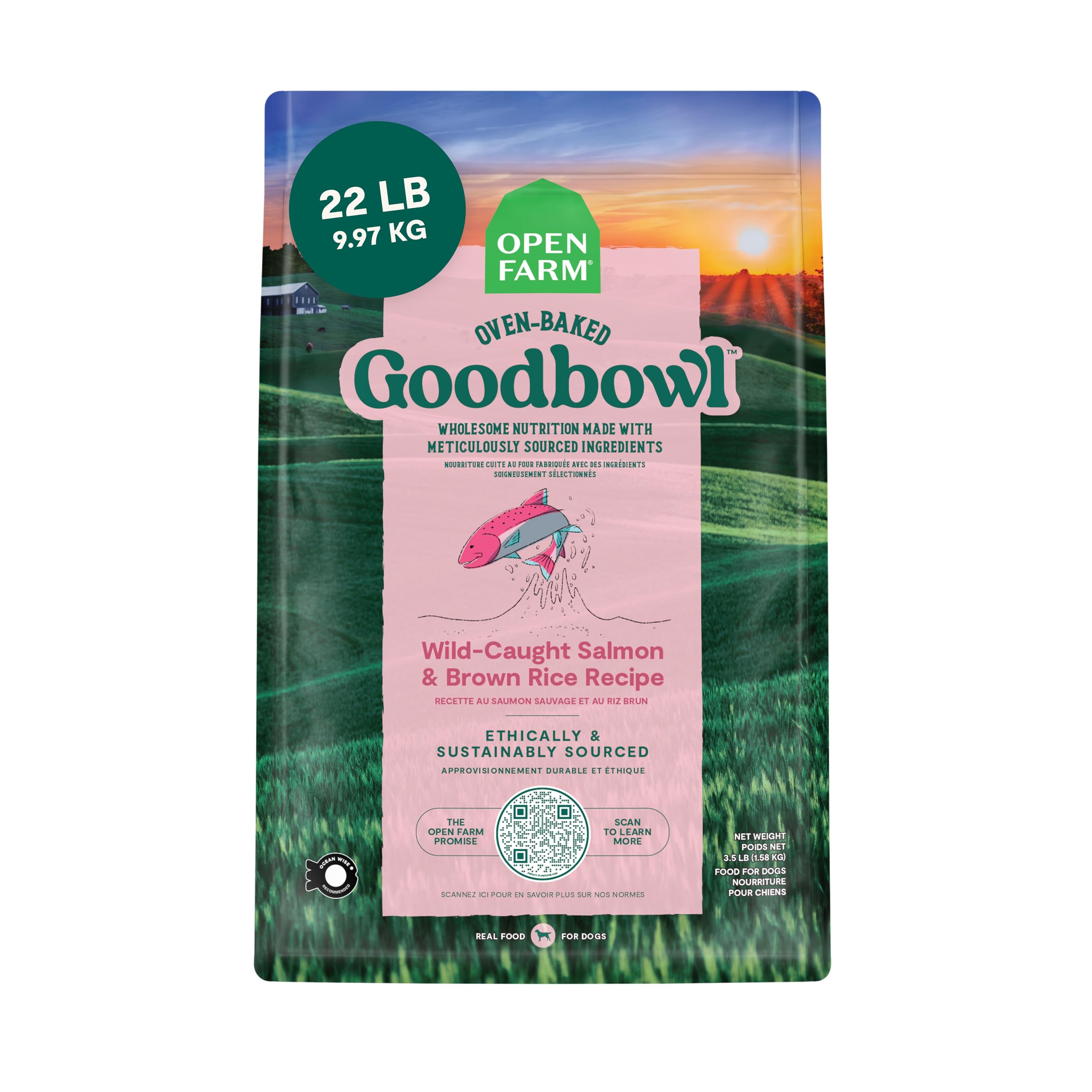 Open Farm Goodbowl Oven-Baked Small Batch Dry Dog Food - Wild Caught Salmon & Brown Rice Recipe with Non-GMO Ingredients, 22lb Bag (352oz) - Premium Nutrition for Active Dogs & Puppies, Perfect for Daily Feeding & Training Treats