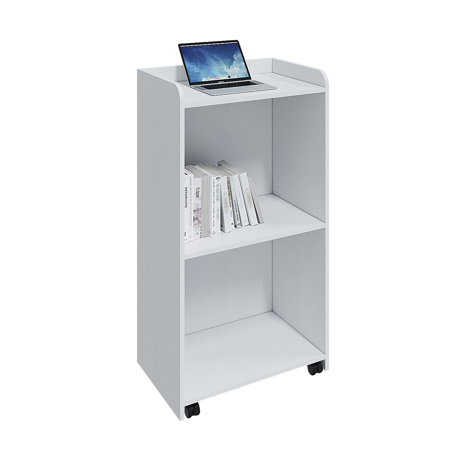 Portable Mobile Podium Stand with Wheels & Adjustable Shelf - White Hostess Stand for Church, Conference, Auditorium & Classroom | Perfect for Speeches, Presentations & Events