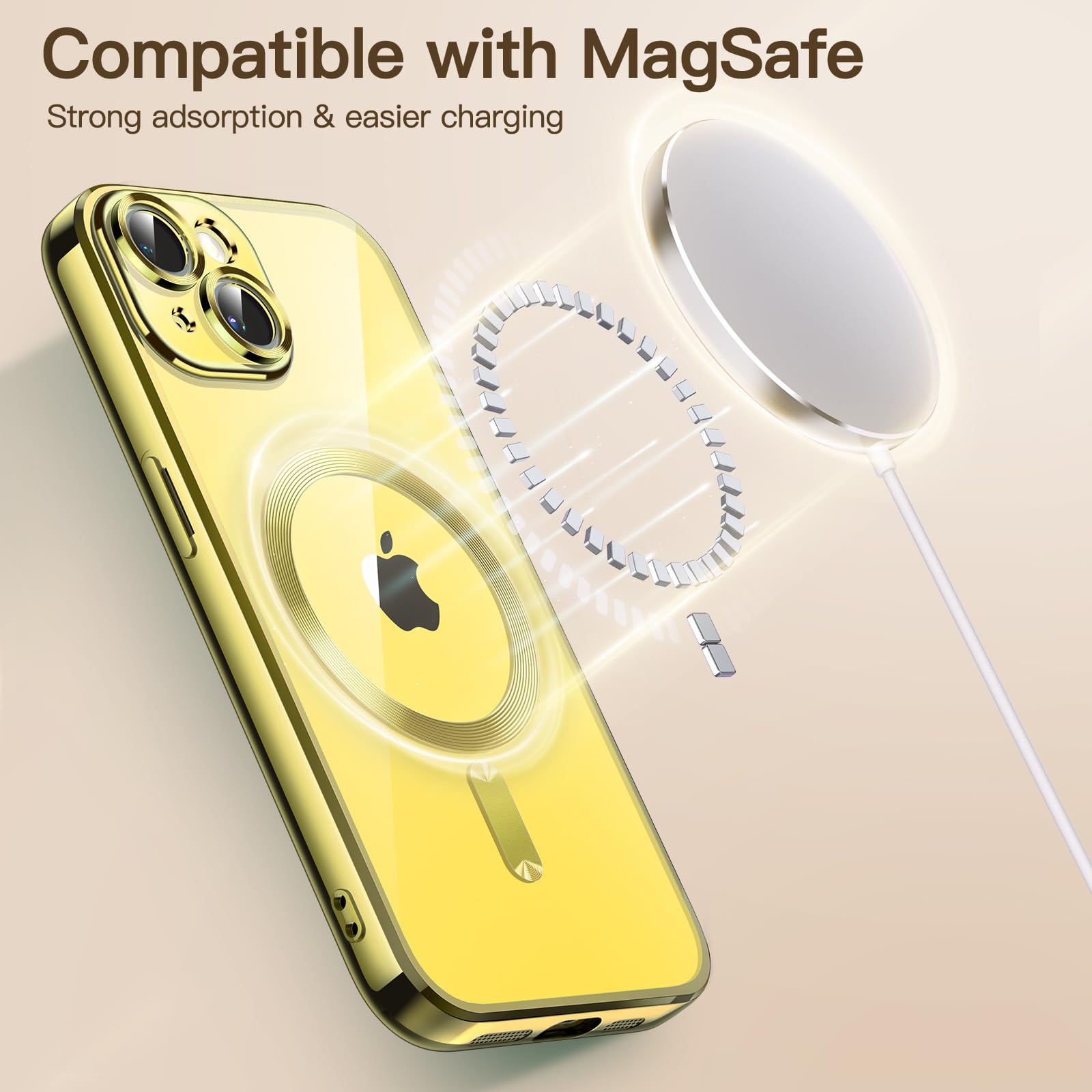 JETech iPhone 14 Plus 6.7-Inch Clear Soft TPU Case - MagSafe Compatible, Shockproof & Camera Protection, Electroplated Yellow Phone Cover for Wireless Charging | Perfect for Daily Use, Travel & Outdoor Activities