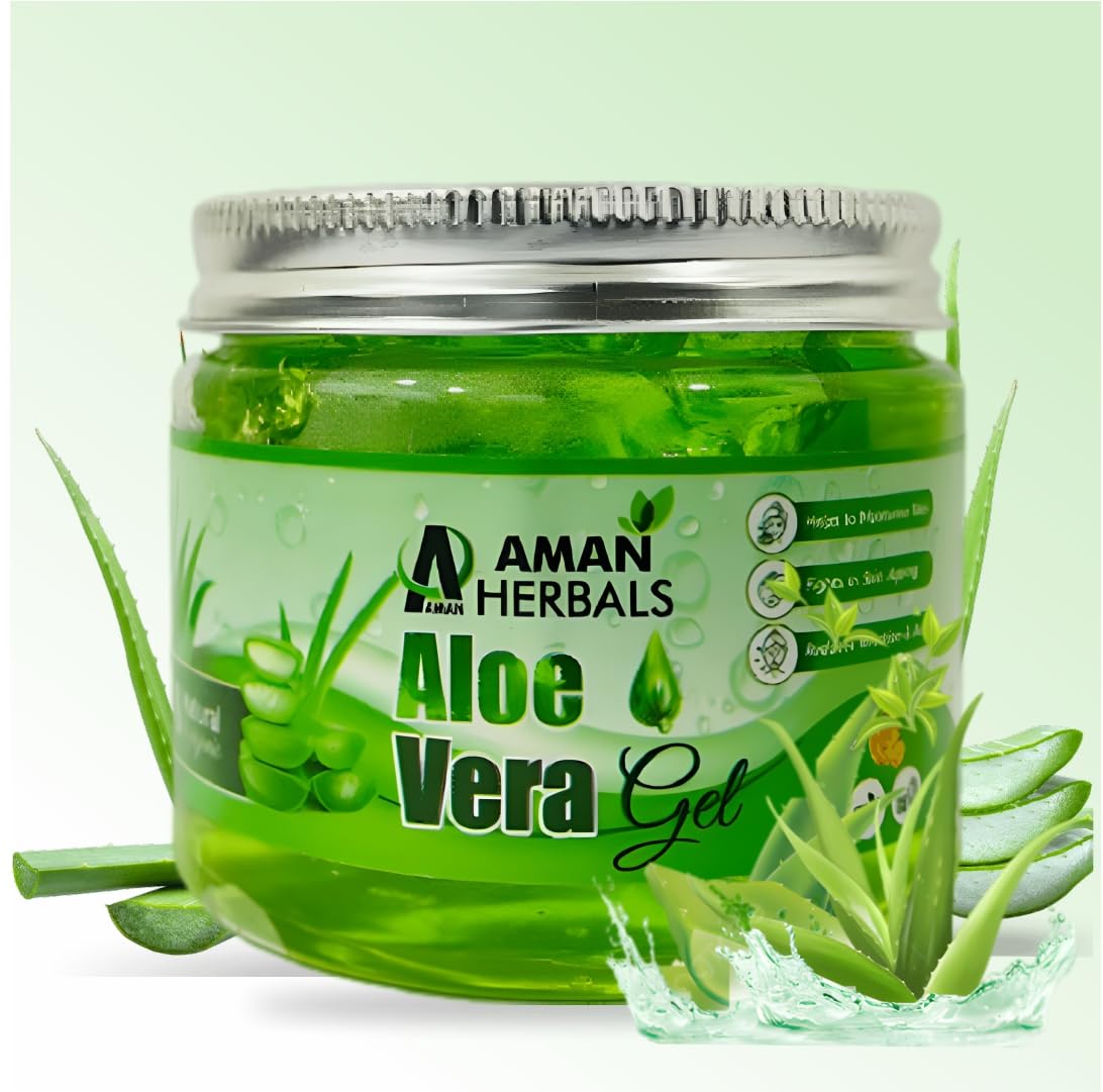 AMAN HERBALS - Pure Natural Aloe Vera Gel for Face, Hair & Skin | 200g Organic Moisturizer for Hydration, Sunburn Relief & Styling | Perfect for Daily Skincare, After-Sun Care & Hair Styling