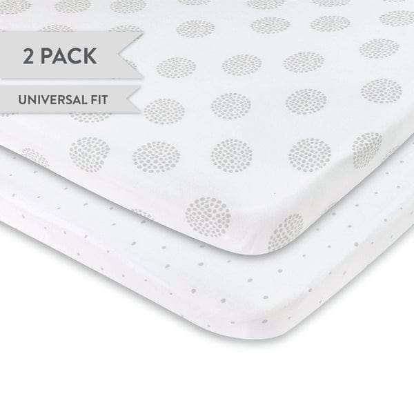 Elys & Co 2 Pack Soft 100% Cotton Pack N Play Sheets - Breathable Crib Mattress Cover for Baby Nursery, Travel & Daycare Use