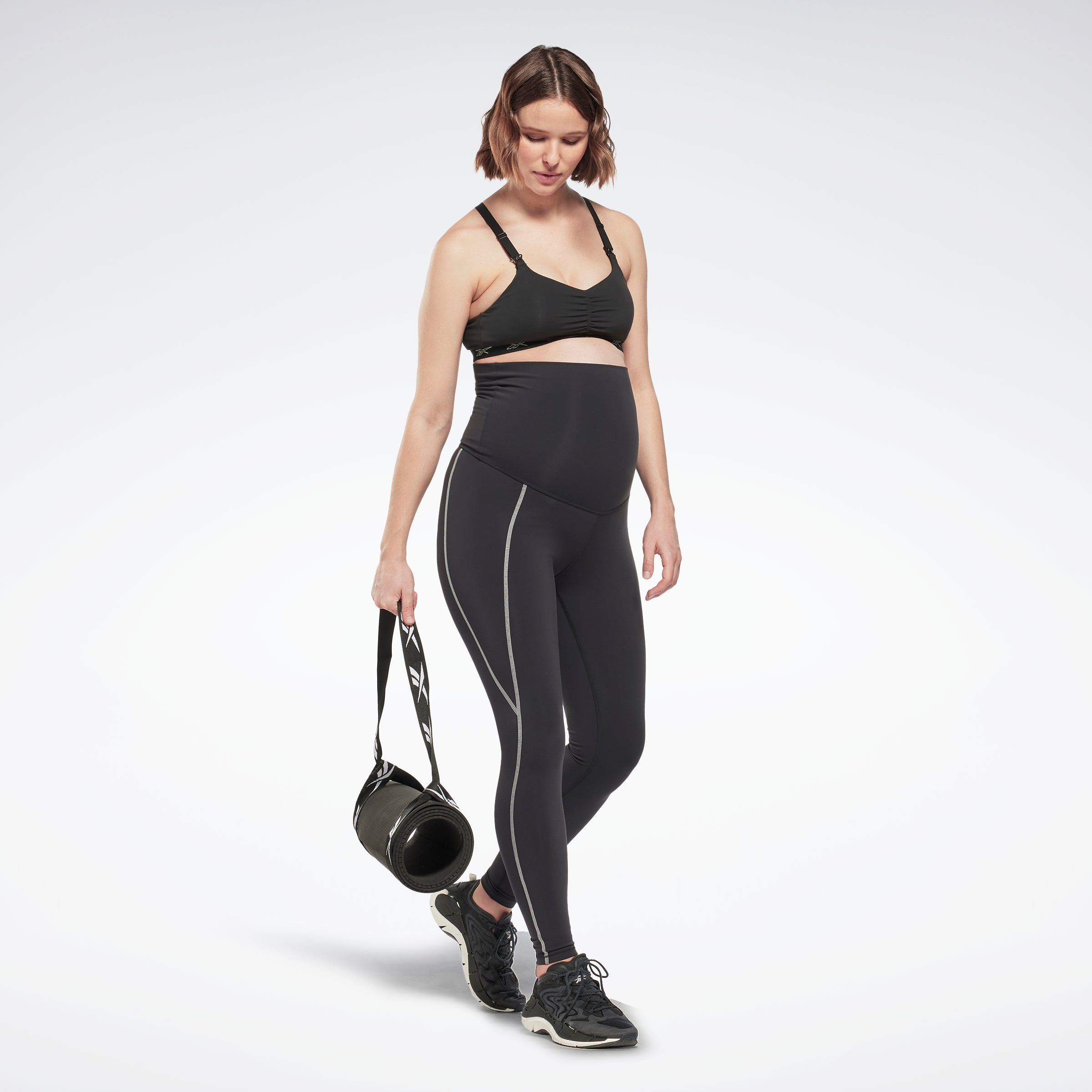 Reebok Lux 2.0 Maternity Leggings for Women - Black High Waist Pregnancy Yoga Pants - Comfortable Workout & Everyday Wear for Expecting Moms