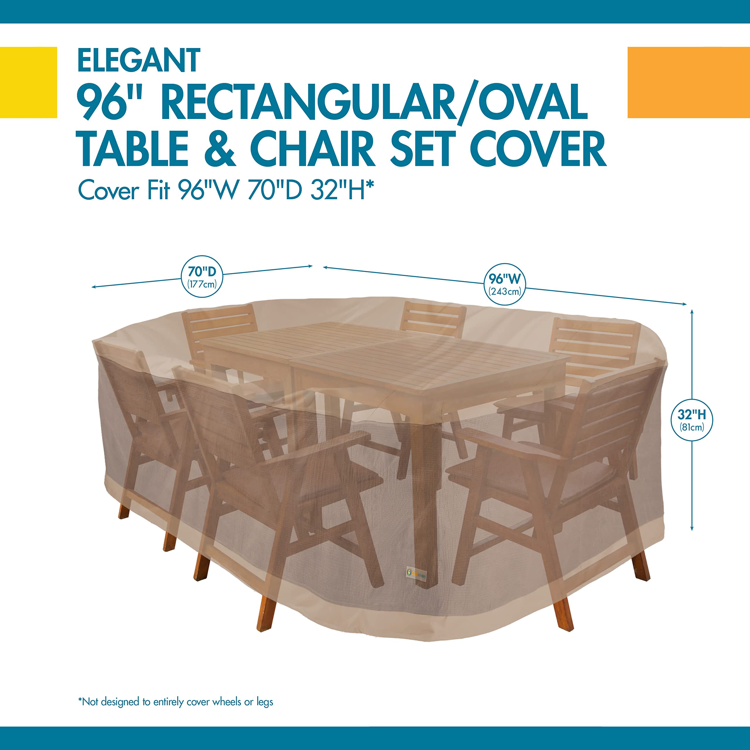 Duck Covers Waterproof 96 Inch Rectangular/Oval Patio Table & Chair Set Cover - Heavy Duty Outdoor Furniture Protection for All Weather - Perfect for Backyard, Garden & Deck Use