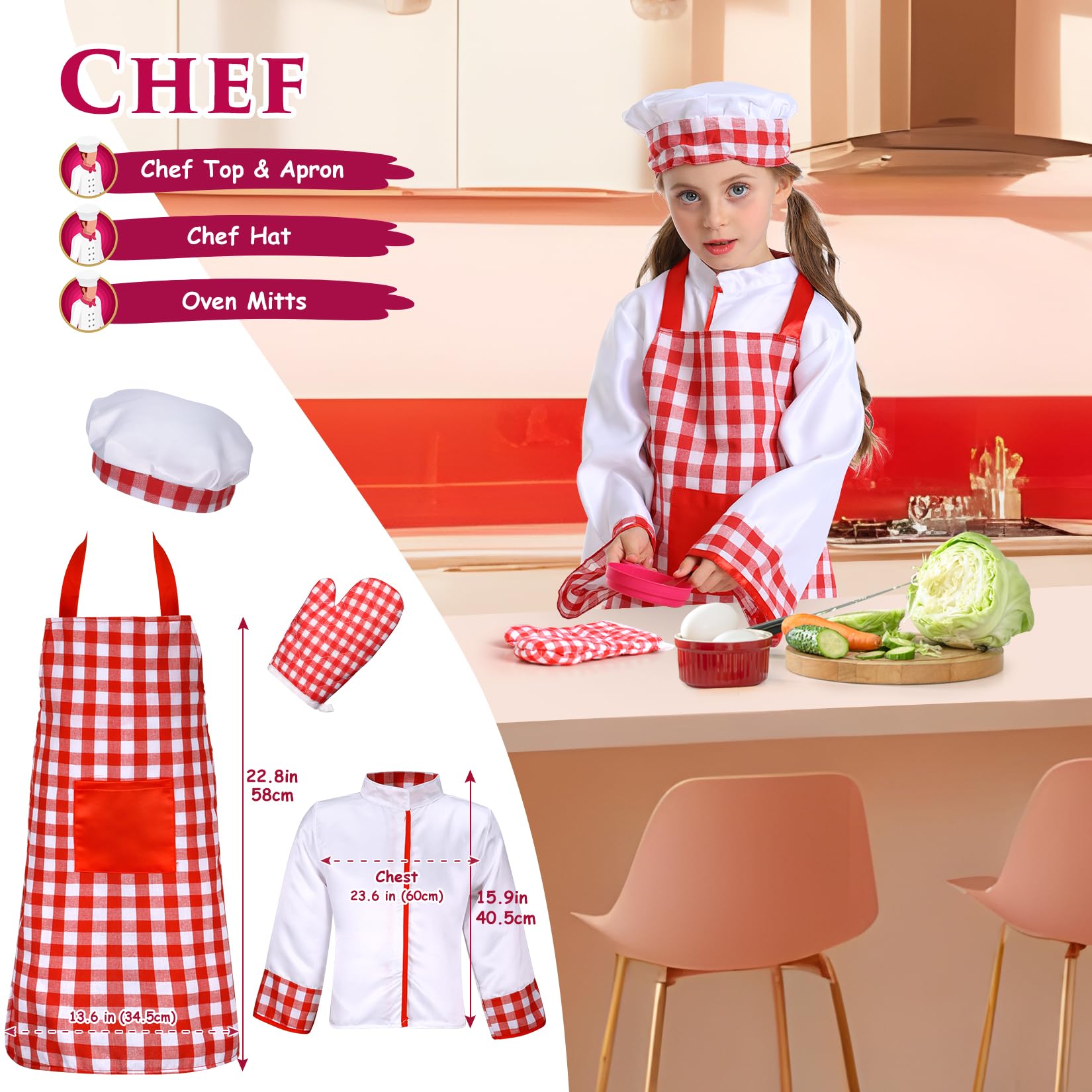 14Pcs Toddler Boys Dress Up Costume Set - Firefighter, Construction Worker, Chef & Police Outfits for Pretend Play | Christmas & Birthday Gift for Kids Ages 3-6 | Perfect for Role Play, Parties & Preschool Learning Activities