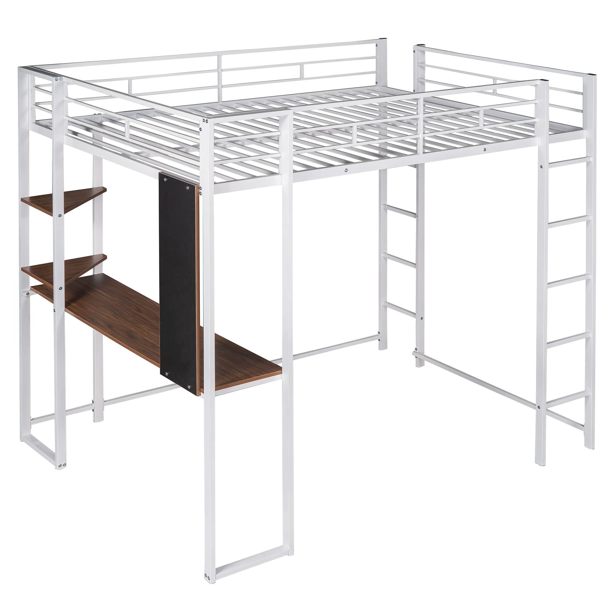 Harper & Bright Designs Full Size Loft Bed with Desk & Shelves - Heavy Duty Metal Frame for Kids & Teens - No Box Spring Needed - White - Perfect for Small Bedrooms, Dorm Rooms & Space-Saving Kids' Rooms