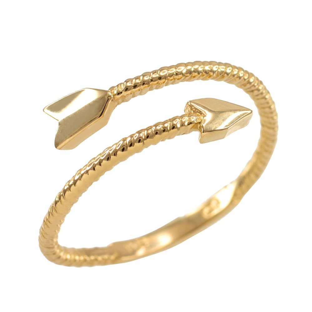 10K Yellow Gold Twisted Rope Double Arrow Wrap Ring - Modern Contemporary Wedding Band, Stackable Ring for Women, Perfect for Anniversary Gifts & Everyday Elegance