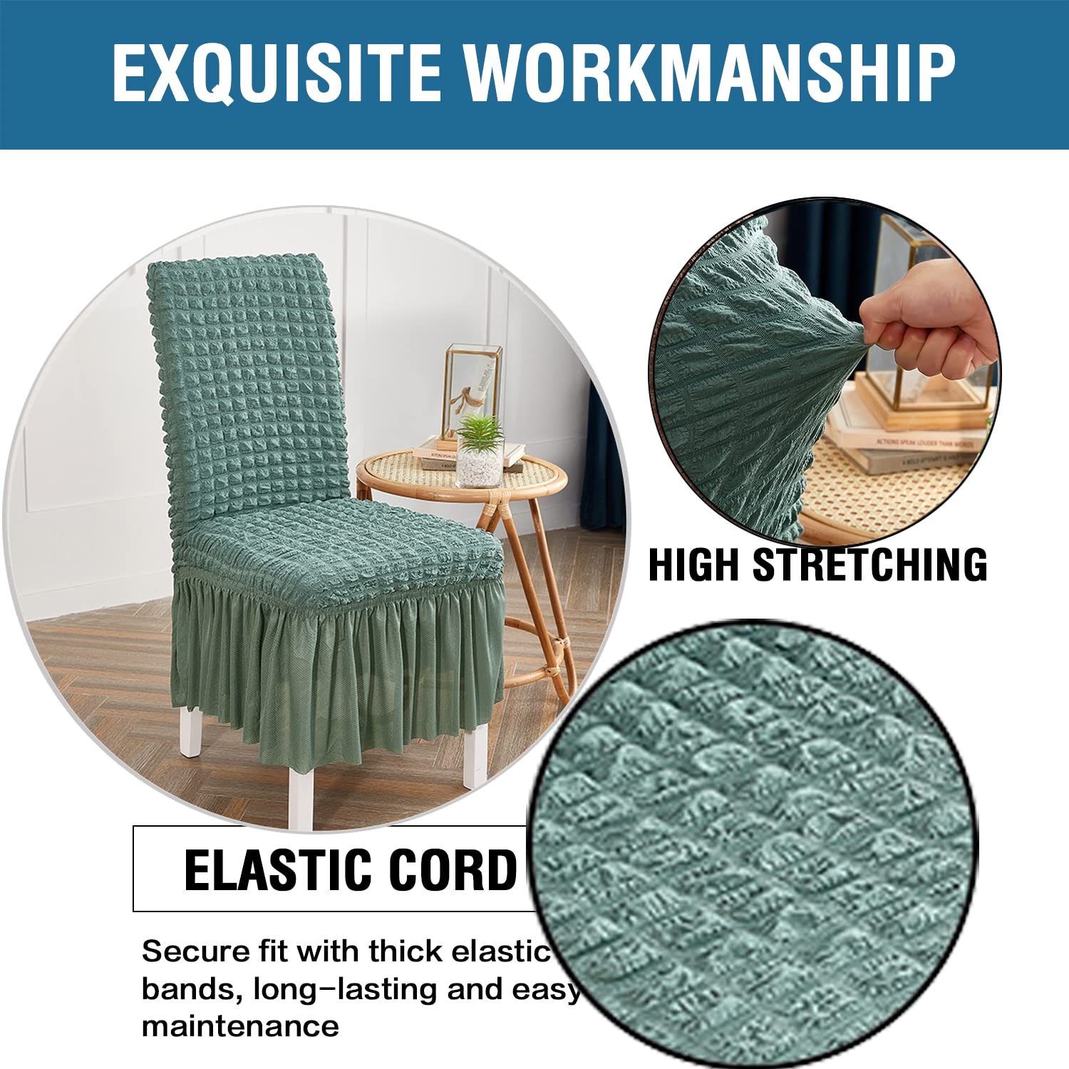 2-Pack Stretch Washable Dining Chair Slipcovers with Skirt - Parsons Style Removable Seat Covers for Kitchen, Restaurant & Party Decor (Green) | Perfect for Home, Hotel, Wedding & Event Decorations