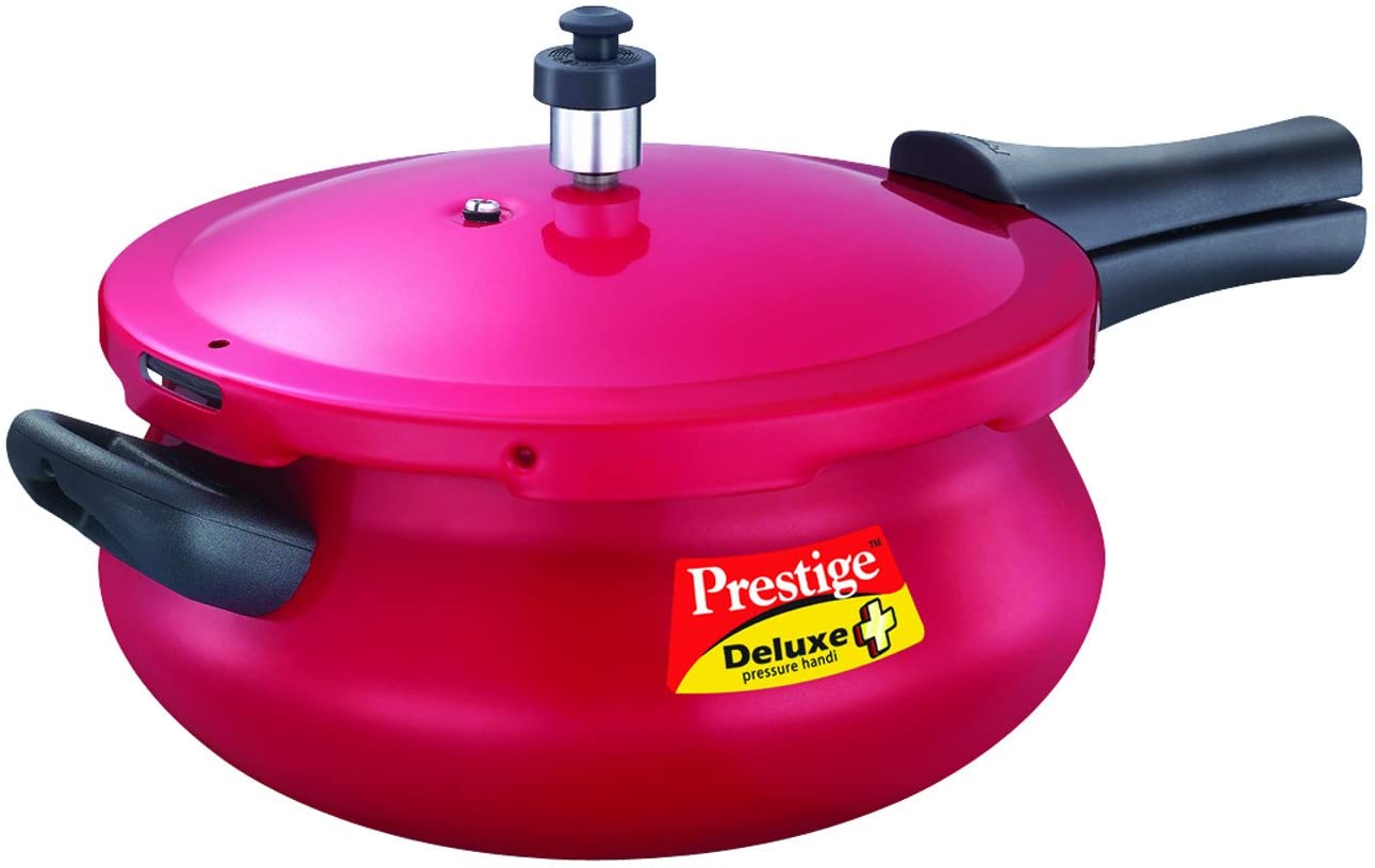 Prestige Deluxe Plus 4.8L Aluminum Pressure Cooker - Induction Base, Red - Perfect for Small Families & Quick Meals