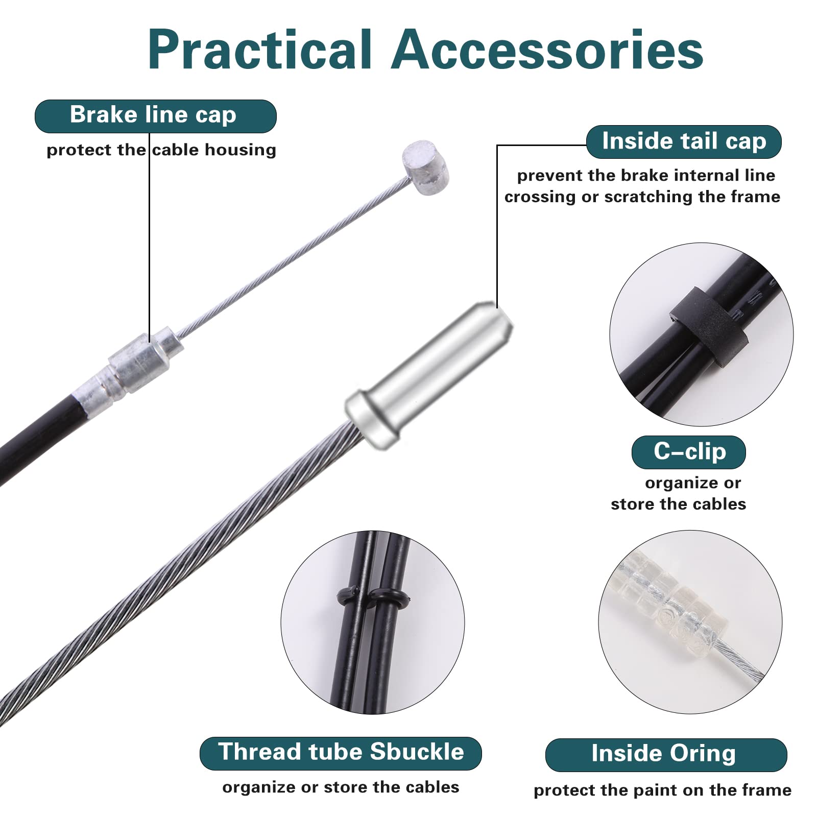 Universal Bike Brake Cable Set - Front & Rear Brake Wire for Mountain, Road & Common Bicycles | Durable Black Brake Cables with Free End Caps | Perfect for MTB, Commuting & Cycling Maintenance