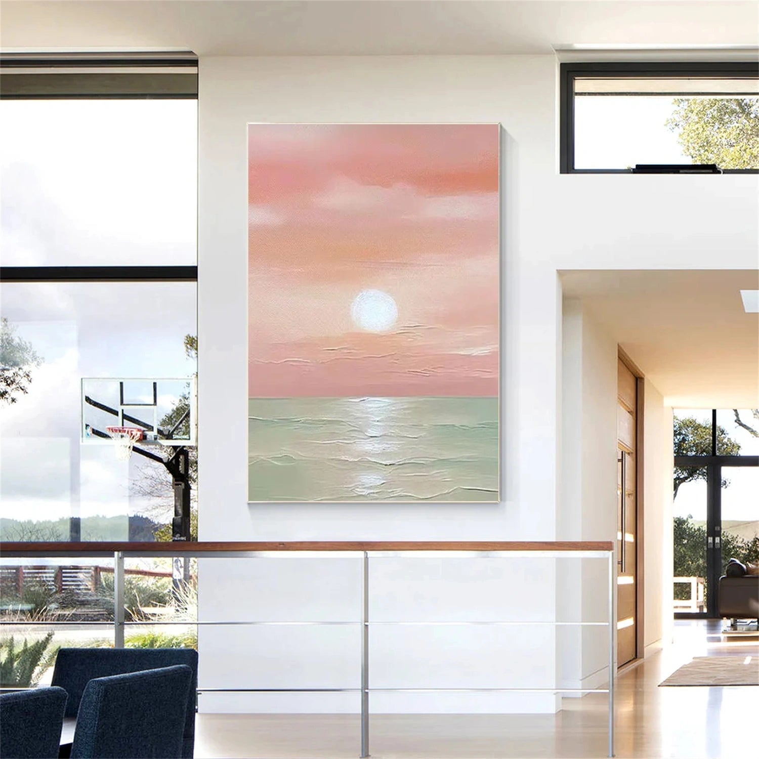 Pink and Green Ocean Sky Abstract Textured Canvas Wall Art - Modern Home Decor for Living Room, Bedroom & Office | #OS265