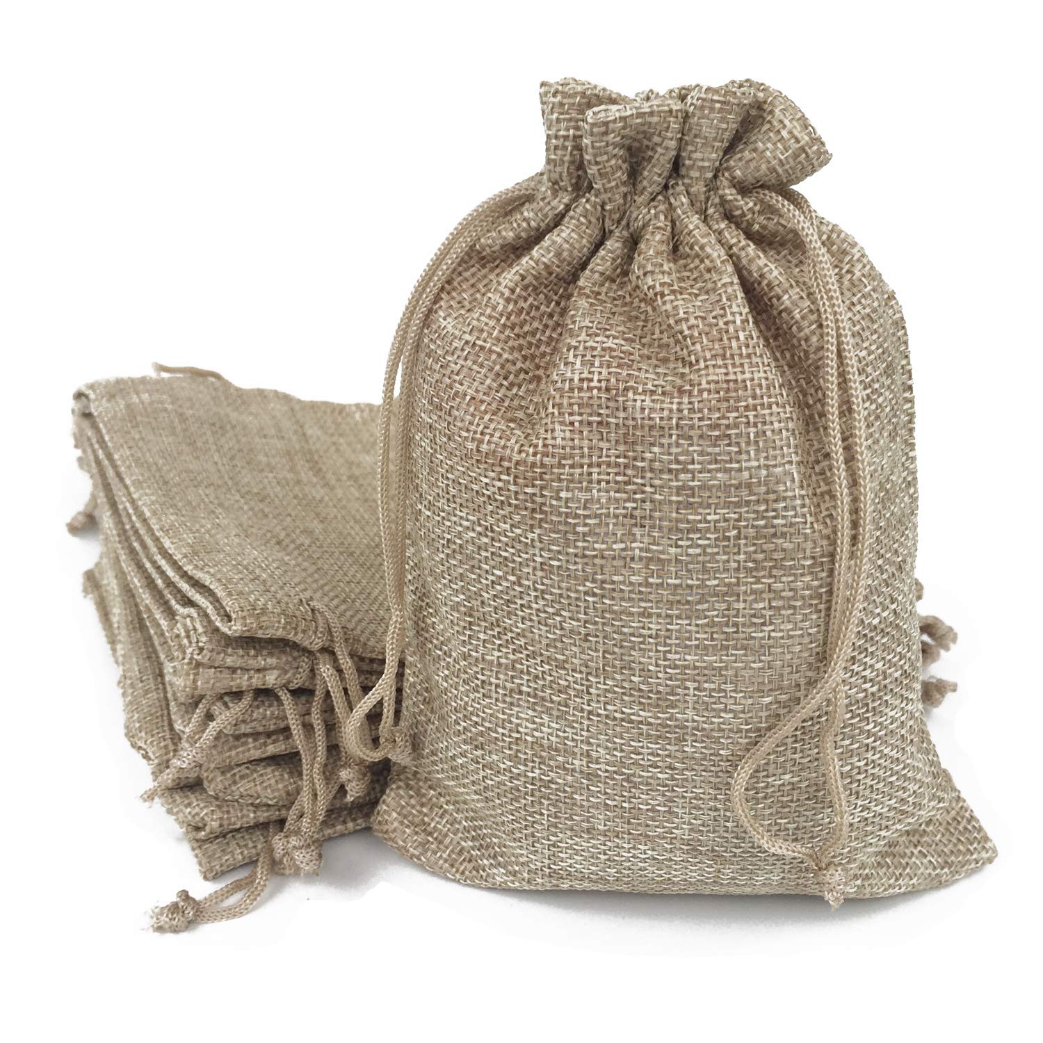 Premium Gold Fortune Burlap Drawstring Gift Bags with Cotton Lining - Natural Jute Bags (10x14cm) for Wedding Favors, Party Gifts & Holiday Decorations