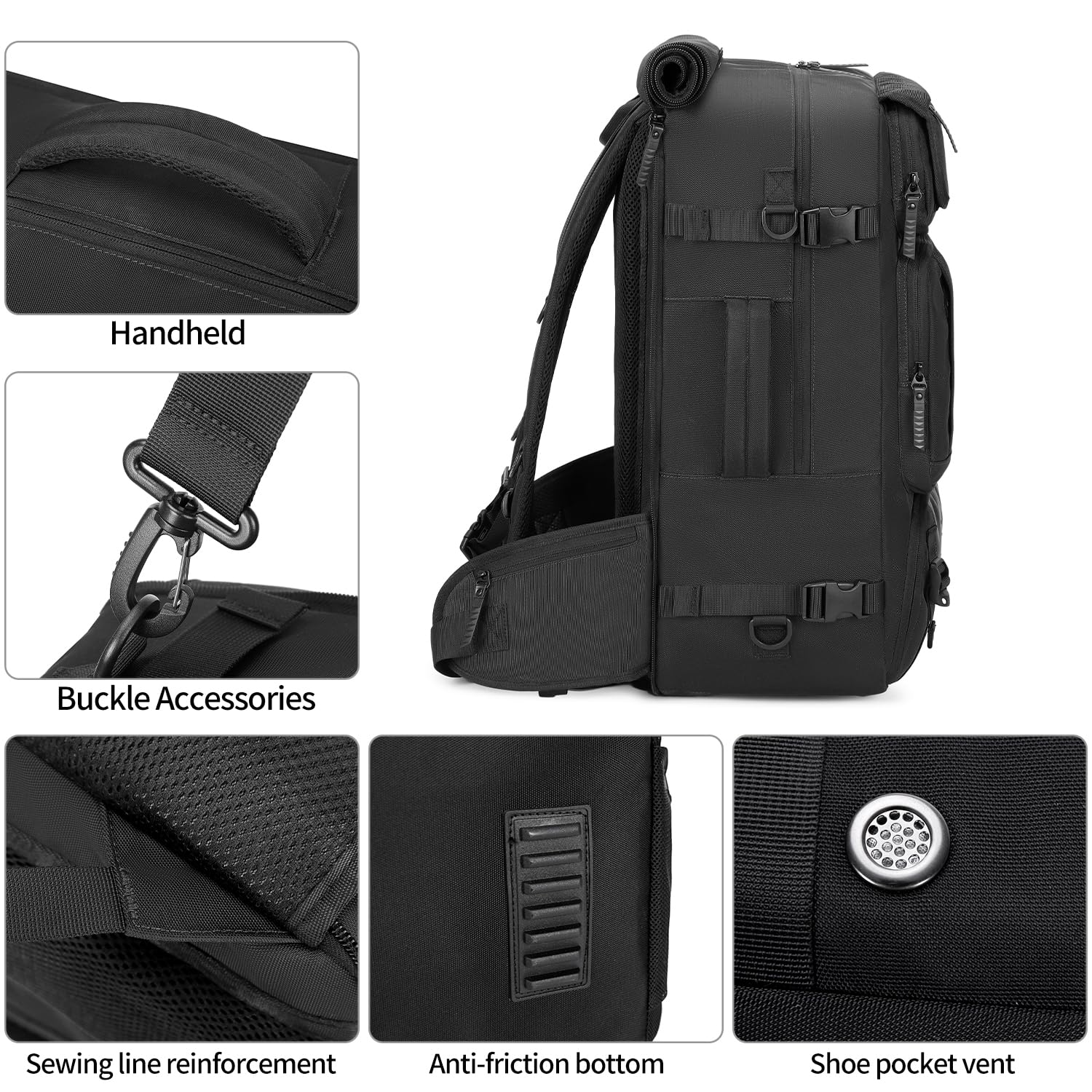 Airline Approved Carry On Travel Backpack for Men - Convertible Nylon Duffle Bag with Laptop Compartment (Black) | Perfect for Business Trips, Weekend Getaways & Air Travel
