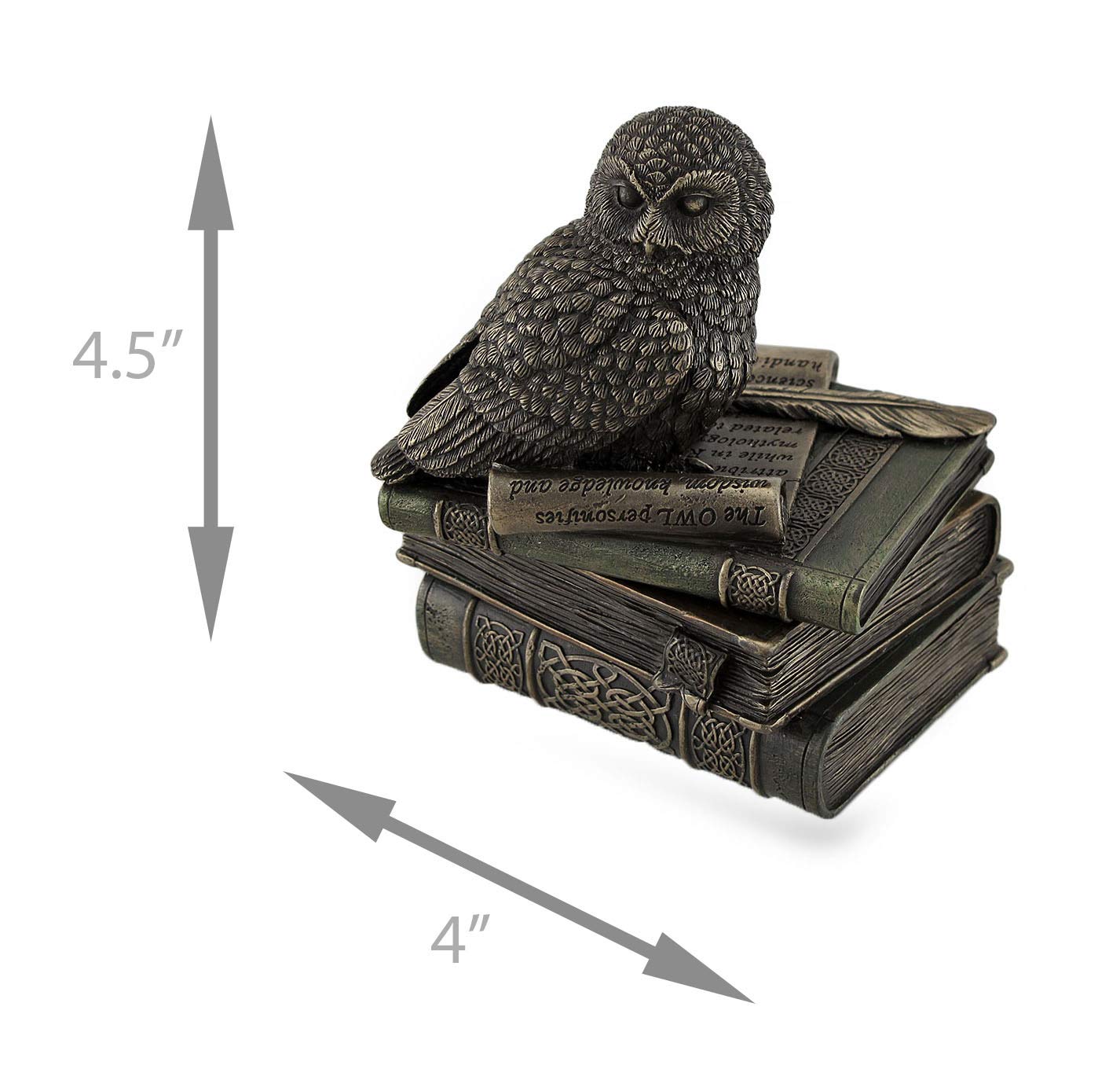Veronese Design Bronzed Owl Perched on Books Trinket Box - Handcrafted Stash Box Statue for Home Decor, Book Lover Gift & Jewelry Storage