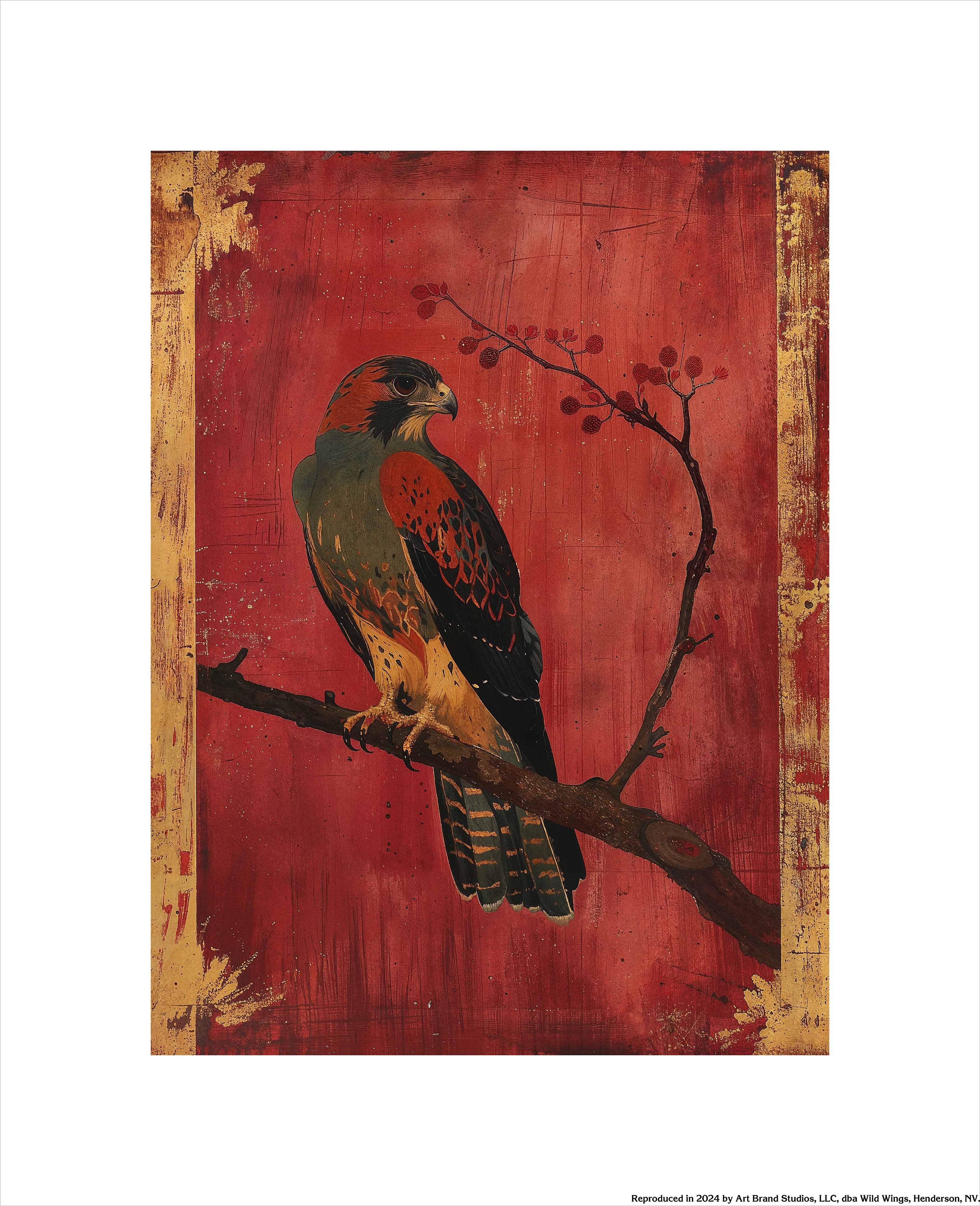 Crimson Majesty Falcon of the Silk Road Art Prints - Elegant Wall Decor for Living Room, Bedroom & Office | Historical Silk Road Inspired Artwork