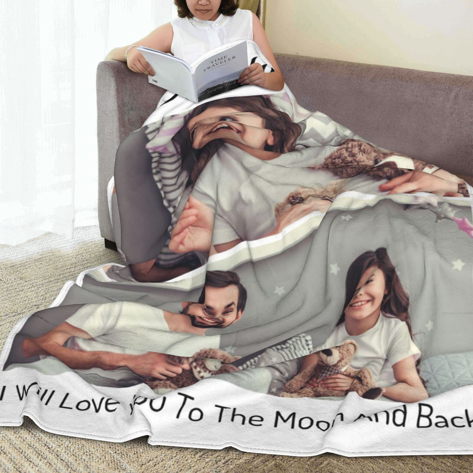 Custom Photo Blanket Personalized with Your Picture & Text - Soft Fleece Throw Blanket for Dad, Mom, Grandpa - Perfect Gift for Father's Day, Birthday, Anniversary & Christmas - Cozy Home Decor, Family Keepsake, Couch Throw for Living Room