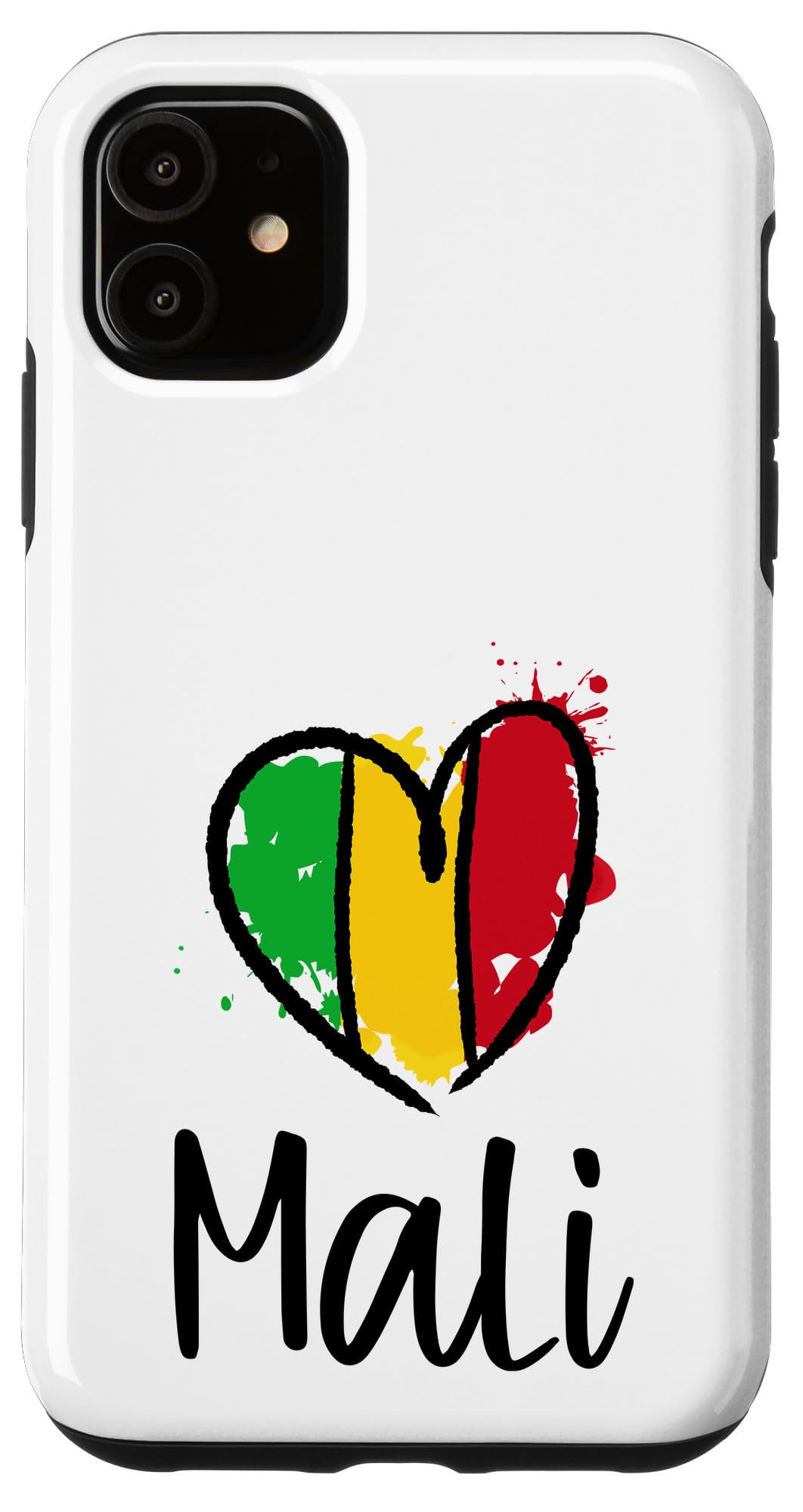 iPhone 11 Case - Mali Heart Line Art Flag Design - Cute African French Malian Gift - Perfect for Travelers, Students & Patriotic Mali Supporters