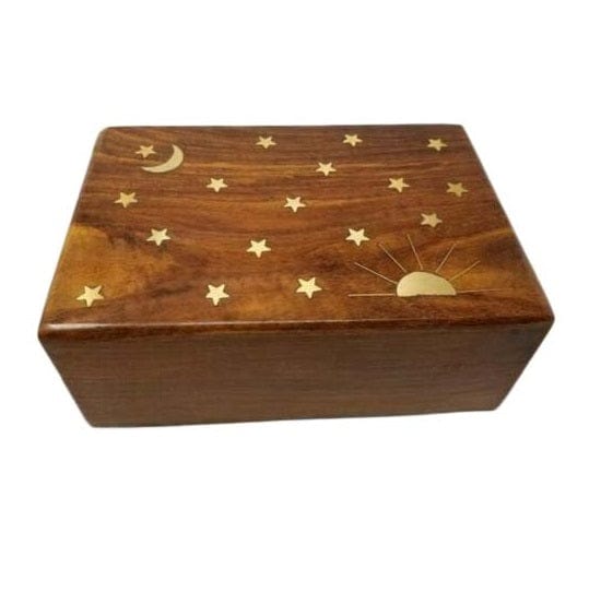 Celestial Rising Sun Wooden Box - Handcrafted Wooden Jewelry Storage Box with Intricate Sun Design - Perfect for Jewelry, Keepsakes & Home Decor