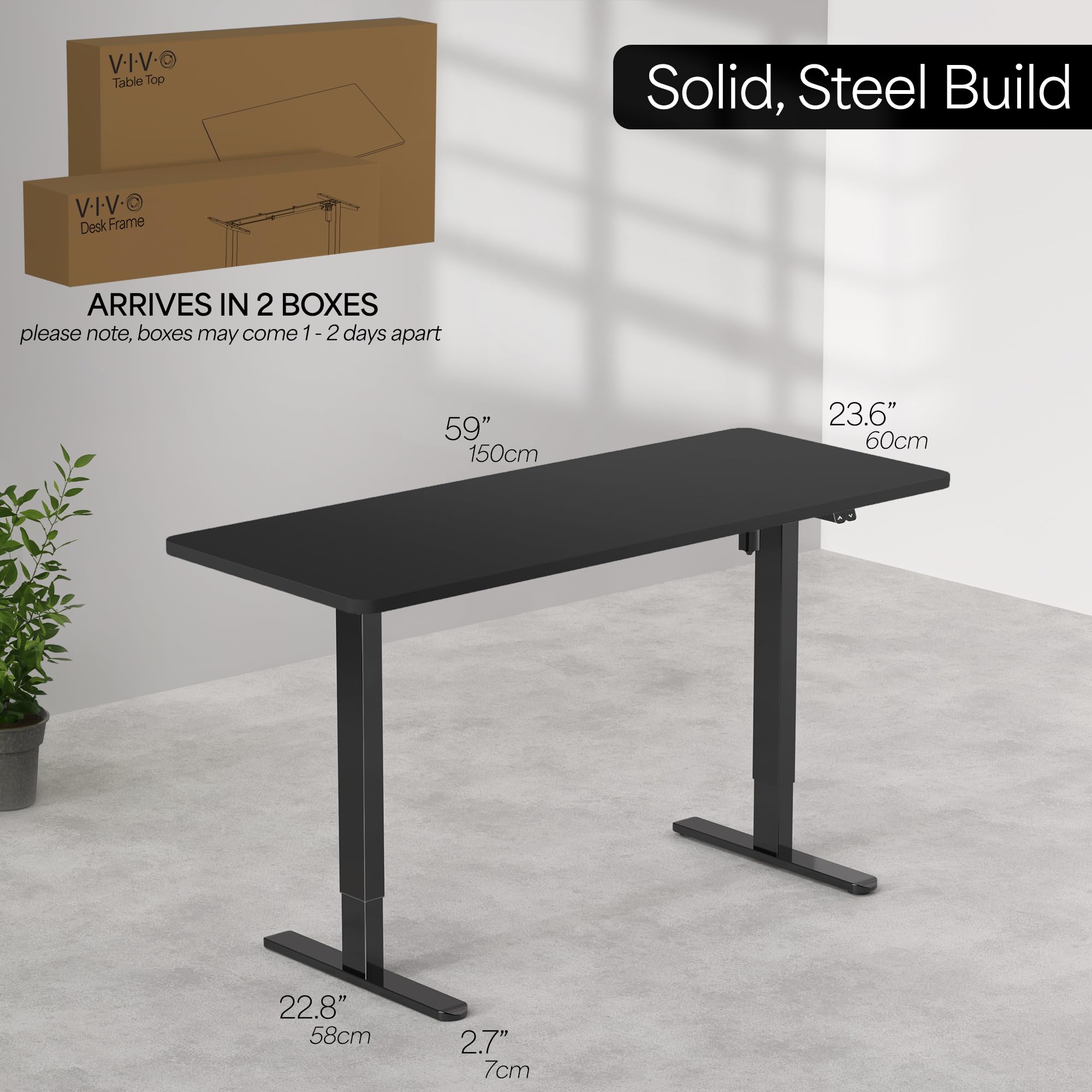 VIVO 60-inch Electric Height Adjustable Standing Desk - 60 x 24 inch White Solid Table Top with Black Frame - Ergonomic Home & Office Workstation (B0 Series, DESK-KIT-B06W) - Perfect for Remote Work, Gaming, and Study Spaces