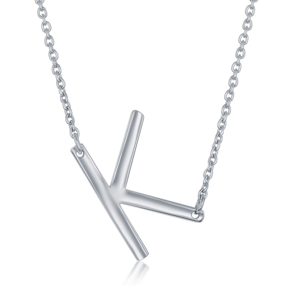 Sterling Silver Sideways Initial Necklace for Women - Personalized Letter Pendant Jewelry - Dainty Monogram Necklace Gift for Her - Perfect for Birthdays, Anniversaries & Everyday Elegance