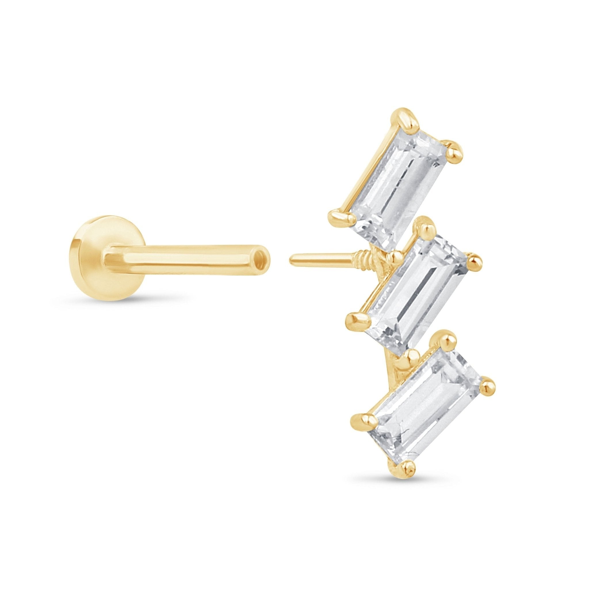 14K Yellow Gold Baguette Cascade Flat Back Stud Earrings - Elegant & Dainty Jewelry for Women, Perfect for Weddings, Parties & Everyday Wear