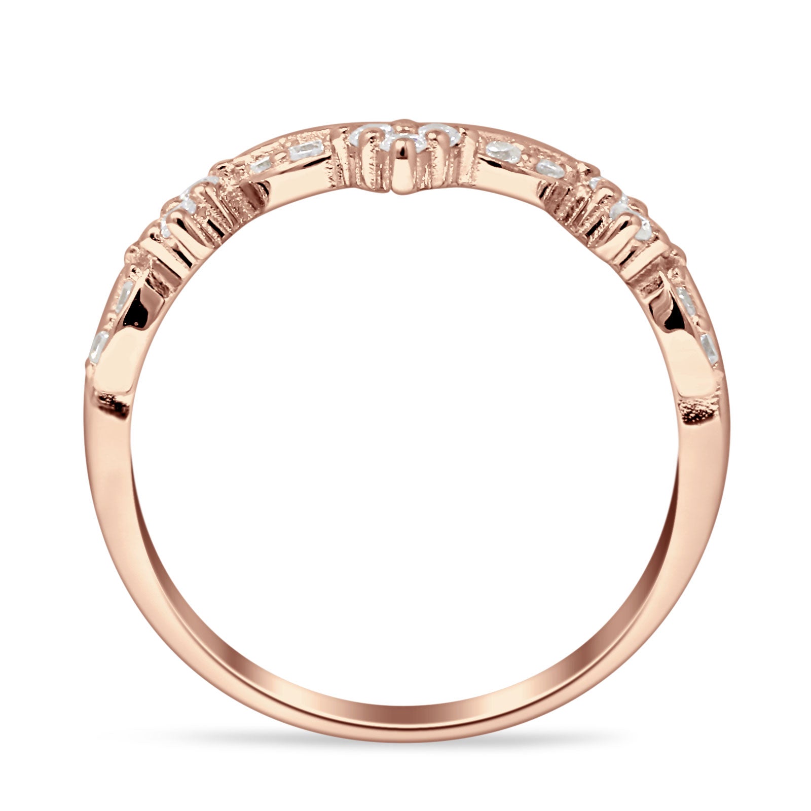 6.8mm Contour Curved Crown V Band Chevron Ring - Cubic Zirconia 925 Sterling Silver Wedding Band for Women, Perfect for Engagement, Anniversary & Everyday Elegance